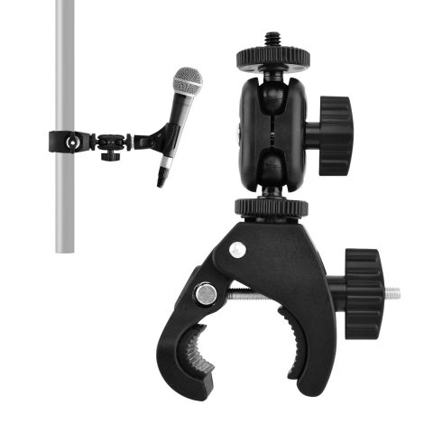 Mic Crab Clamp, Double Ball‑Head Microphone Holder with 1/4″‑5/8″ Adapter