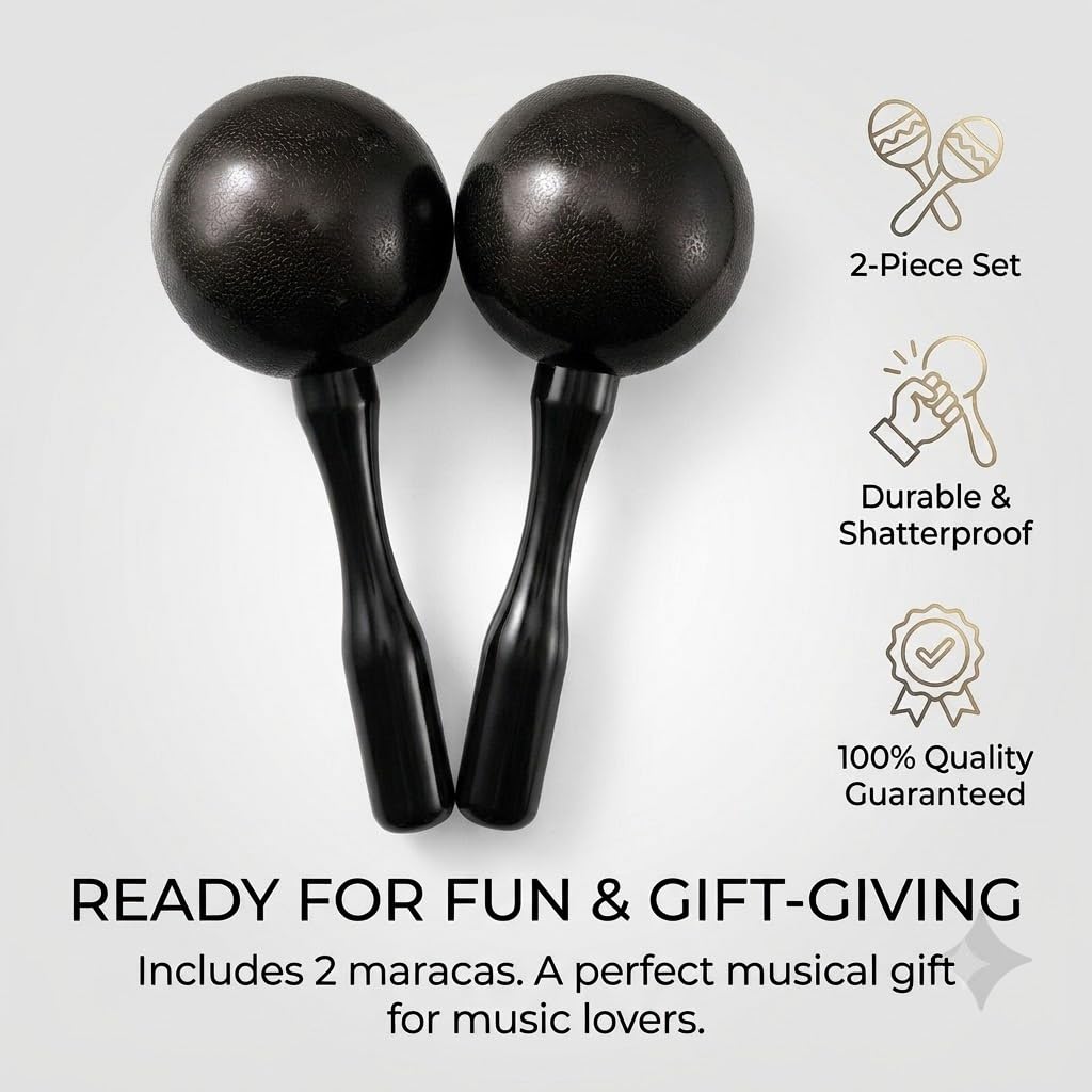 HILAZA Extra Loud Maracas, 8 Inch, Set of 2, Black