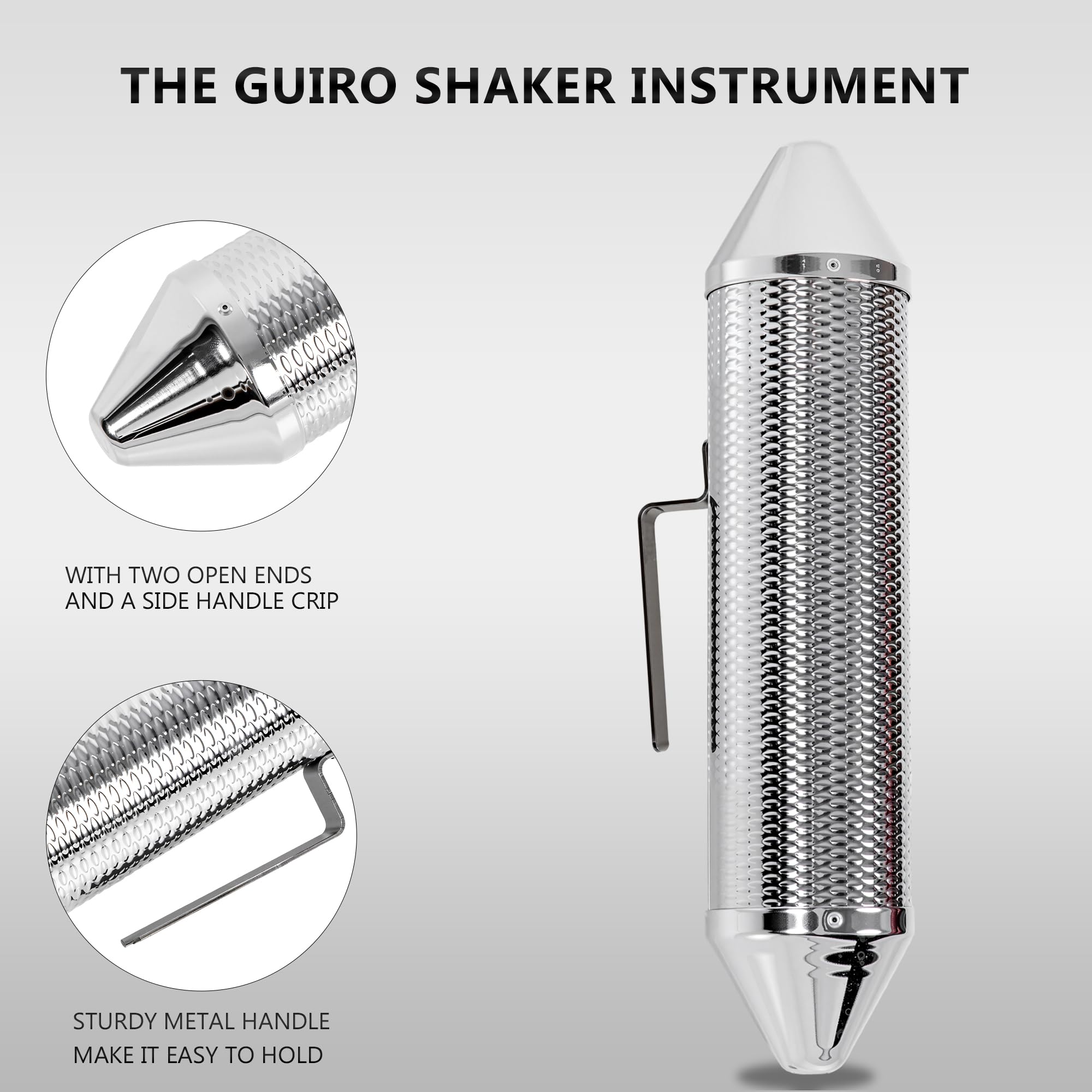 Eavnbaek 15″ 3″ Stainless Steel Guiro Shaker with Scraper for Adults