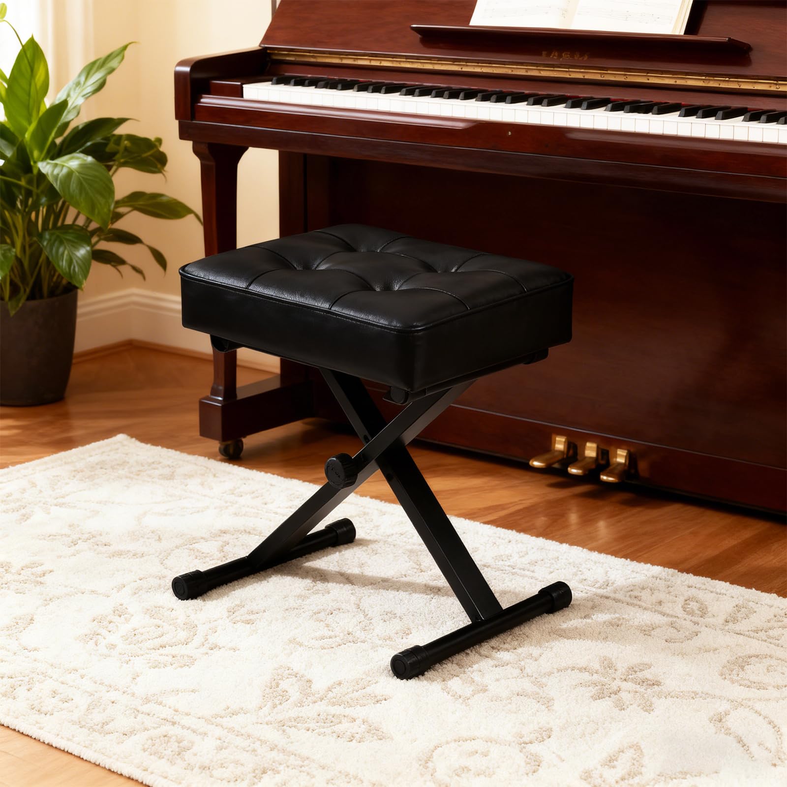 Takira Adjustable Piano Bench Keyboard Bench High Resilience Support, White
