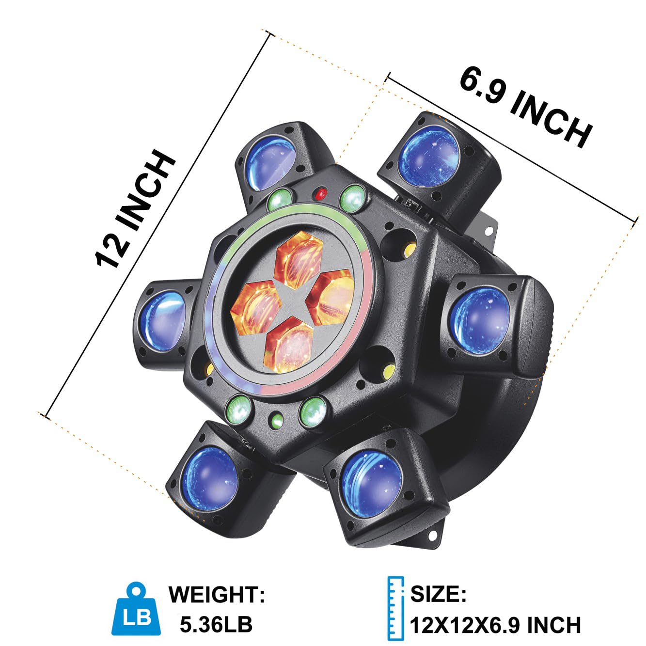Moving Head Dj Lights for Parties, Disco Lights 6-in-1 LED RGBW 6 Arms Stage Light for Parties Support DMX-512 & Sound Activated, Dj Lighting for Party KTV Wedding Club