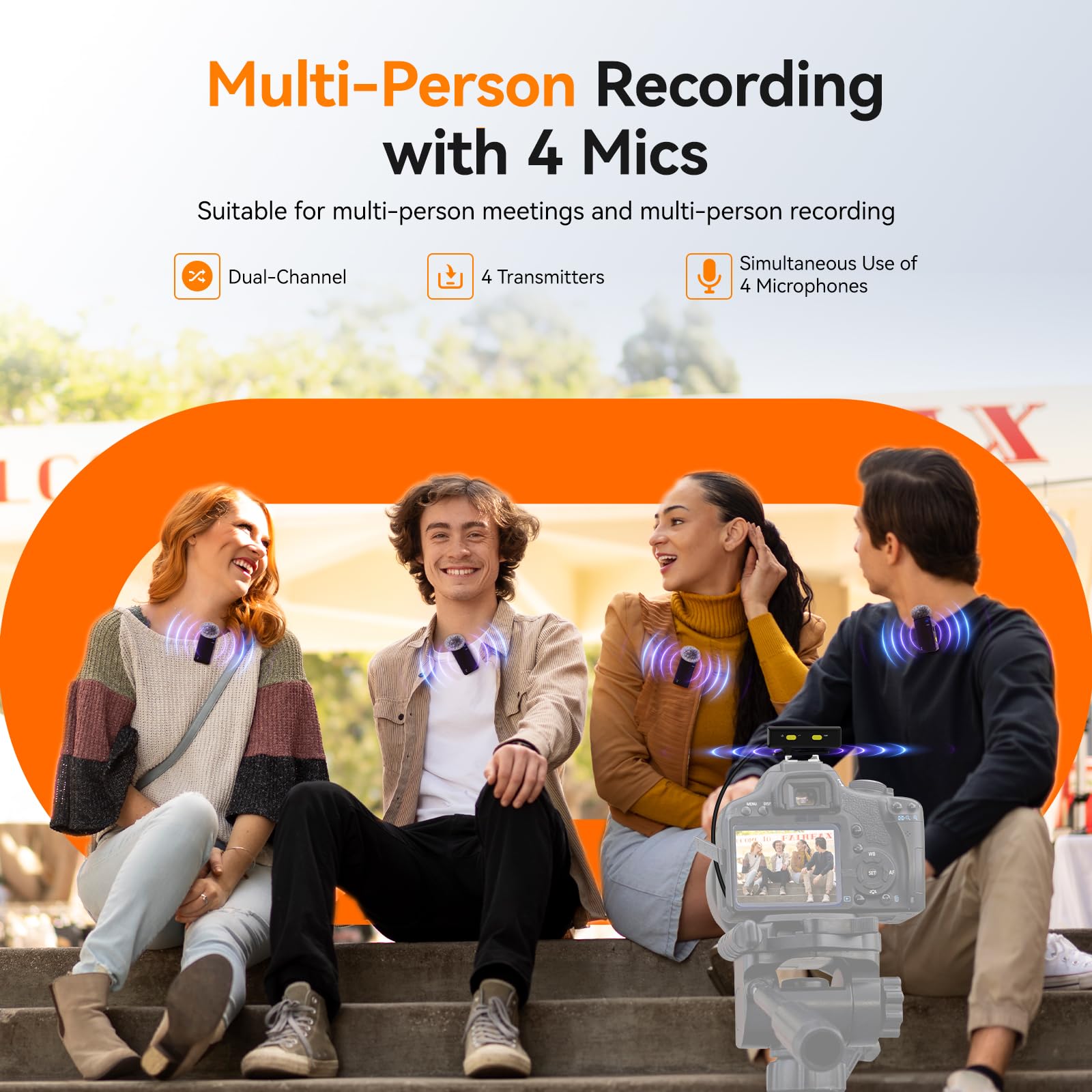 SVBONY D4 4-Person Wireless Lavalier Microphones Systems for Group Videos