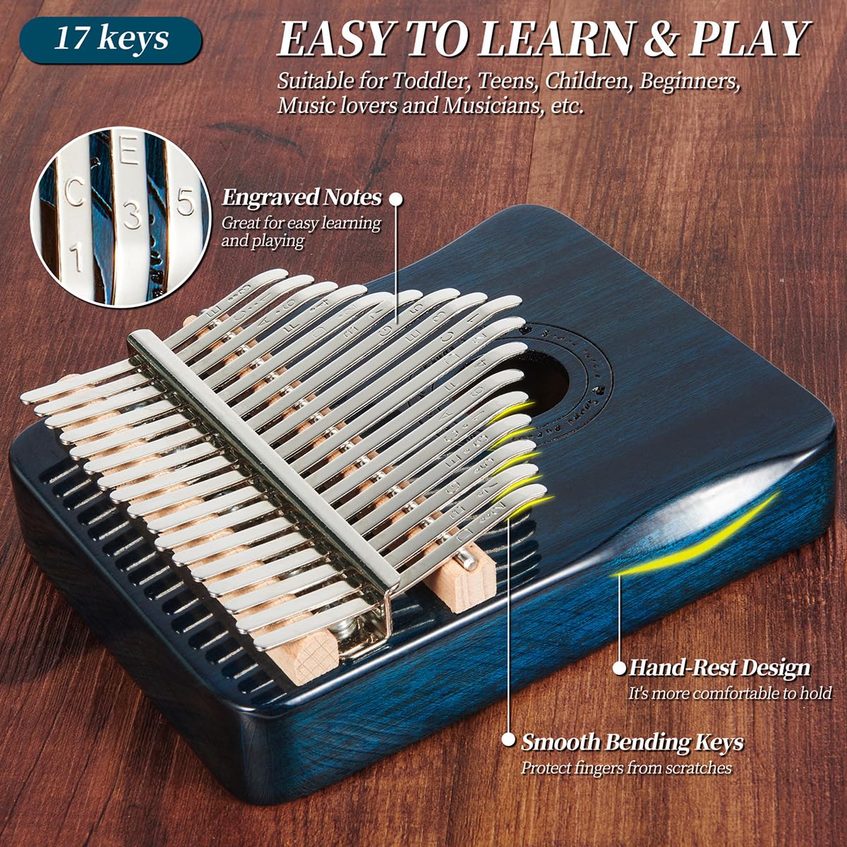 2Pack Kalimba Thumb Piano 17 Keys (1Pcs Wine+1Pcs Blue)