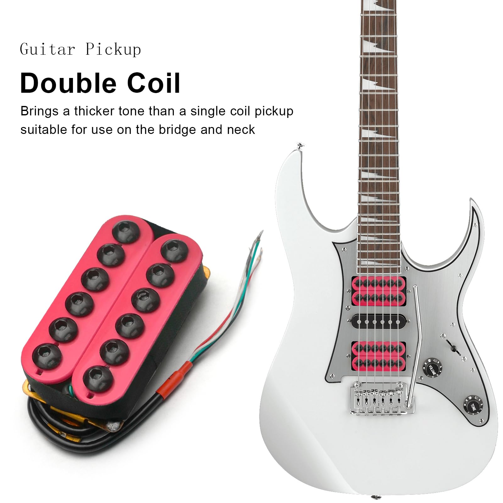 SAPHUE Adjustable Metal Double Coil Electric Guitar Pickups Humbucker Punk Neck/Bridge Pickup (Pink)