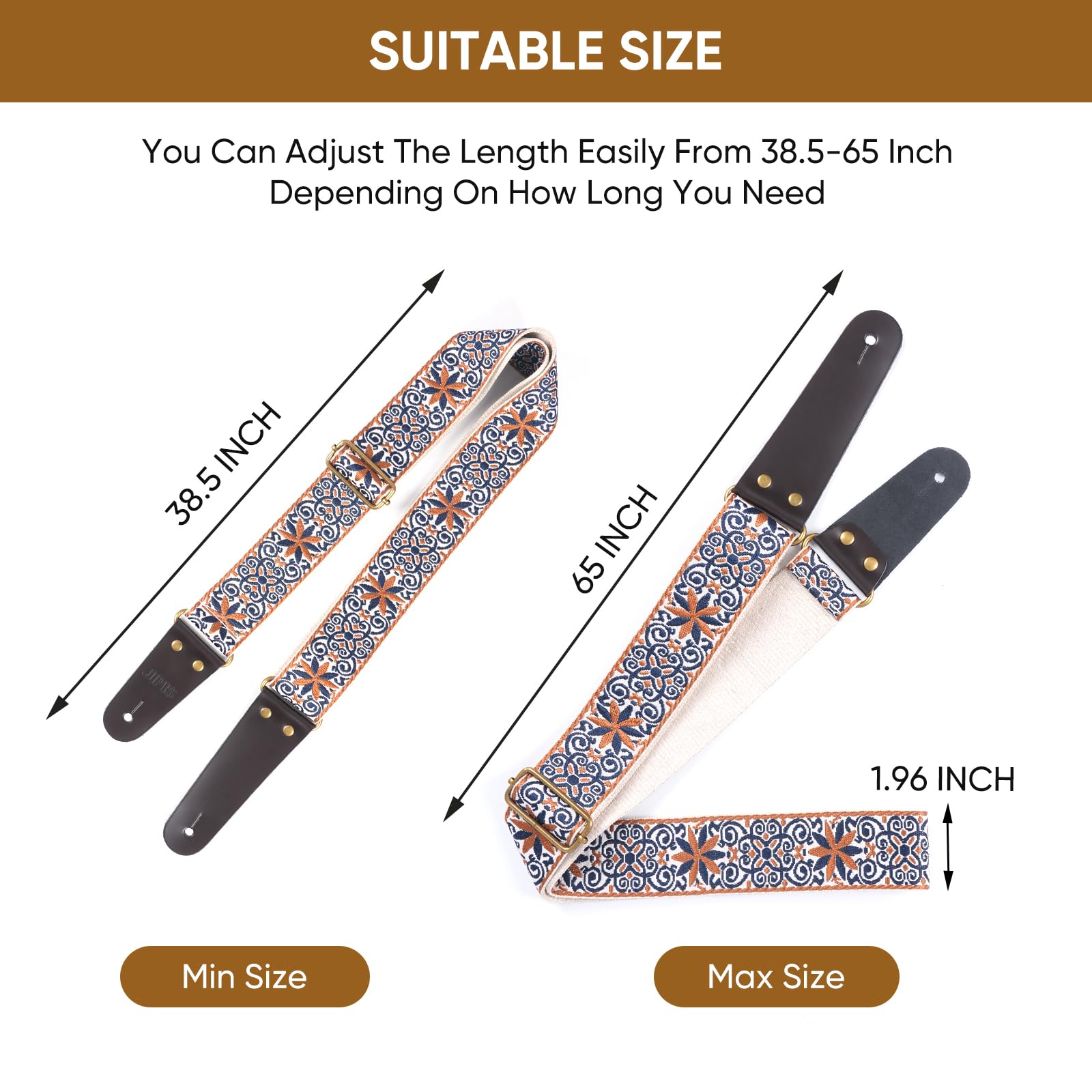 JIPIS Embroidered Guitar Strap for Acoustic/Electric Guitars/Bass,with Free 1 Head strap, 2 Anti Slip Buckles, 3 Guitar Picks (GS-89-2 Petal Brown)