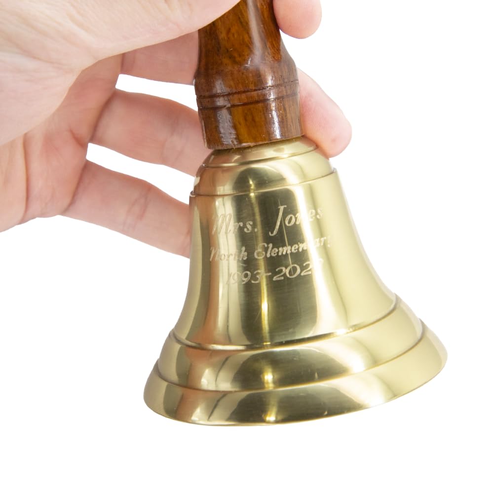 Engravable Solid Brass School Bell and Teacher Handbell (Medium, Engraved)