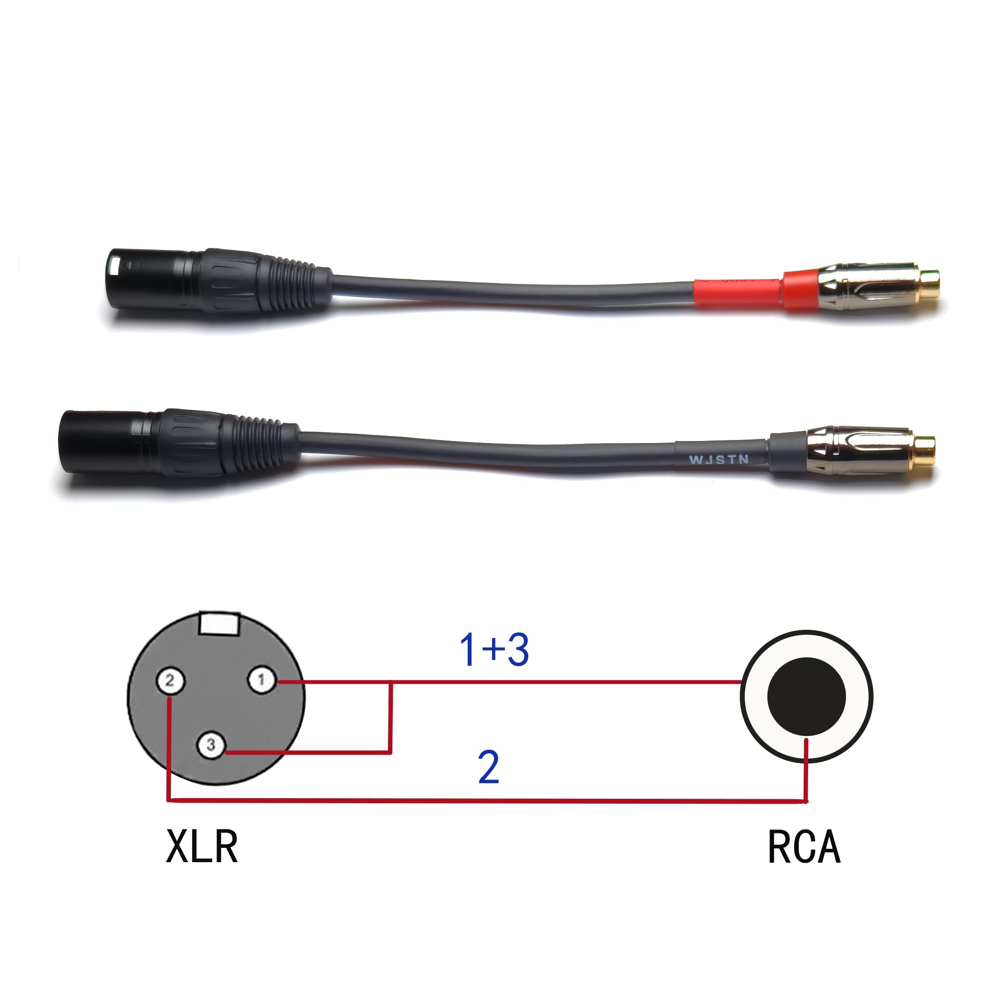WJSTN XLR to RCA Cable XLR Male to RCA Female Adapter 3 Pin HiFi Audio Cable 2 Pack 6 Inches