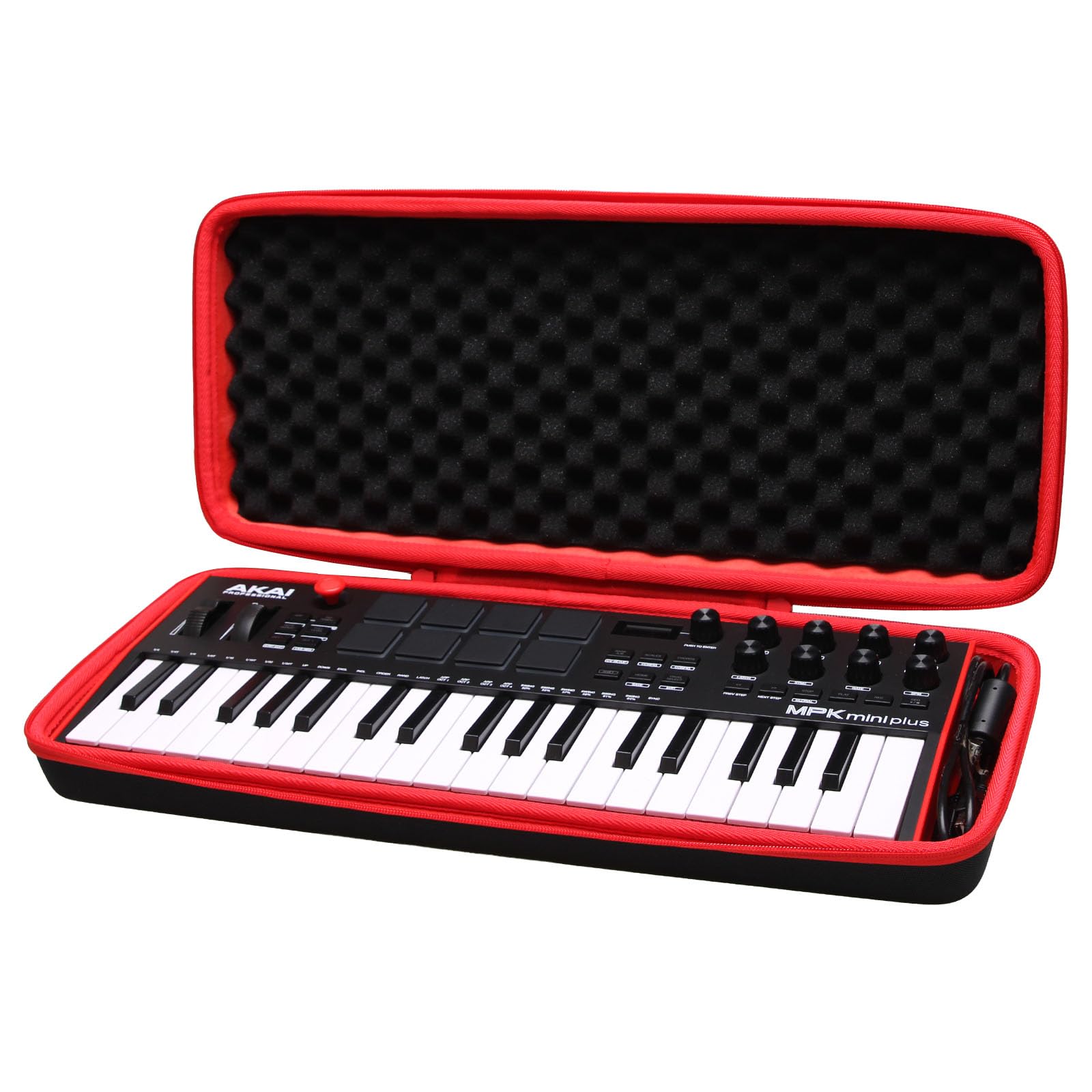 LTGEM Hard Case for Akai Professional MPK Mini Plus – USB MIDI Keyboard Controller – Travel Protective Carrying Storage Bag (Black+Red)