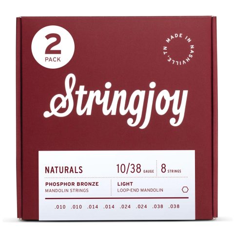 Stringjoy Naturals 10-38 Balanced Light Gauge Mandolin Strings – Naturals Phosphor Bronze Mandolin Strings – Long-Lasting, Rich and Balanced Loop-End Strings, 8 String Set, 2-Pack