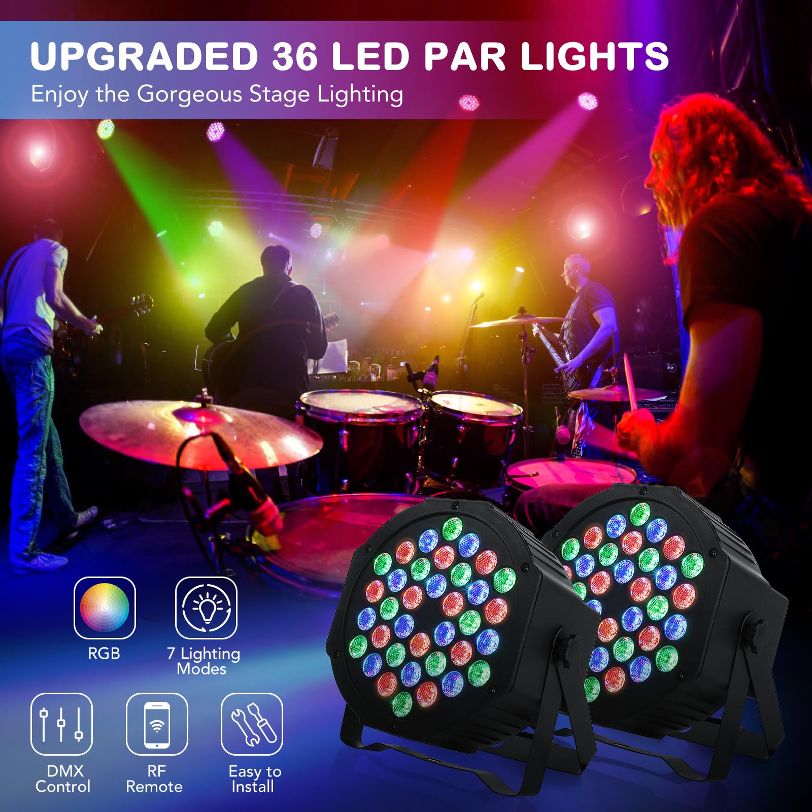Litake Stage Lights Par Lights DJ Party Light Corded RGB 36 LED with DMX Controller Sound Activated Remote Control DJ Uplights for Events Wedding Party Club Bar Dance Gratulation Stage Lighting 12 PCS