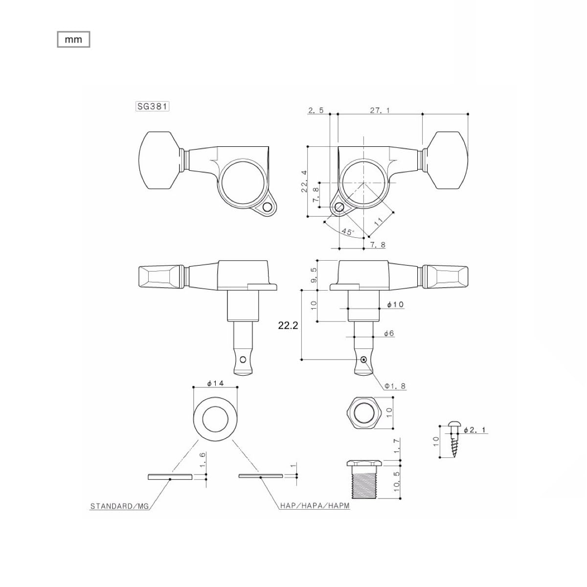 Gotoh Schaller-style Knob Chrome Tuners (6-in-a-line)