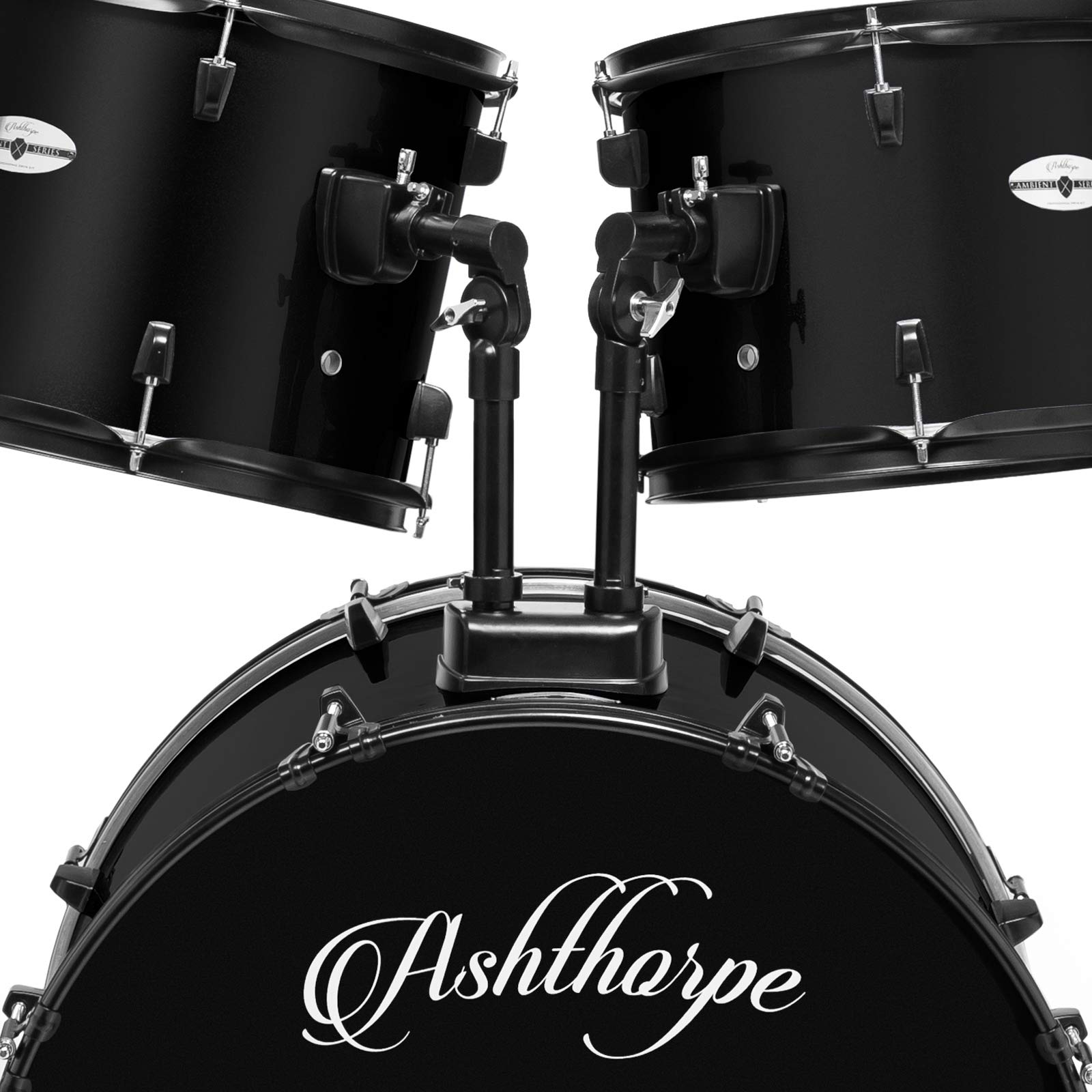 Ashthorpe 5-Piece Complete Full Size Adult Drum Set with Remo Batter Heads – Black