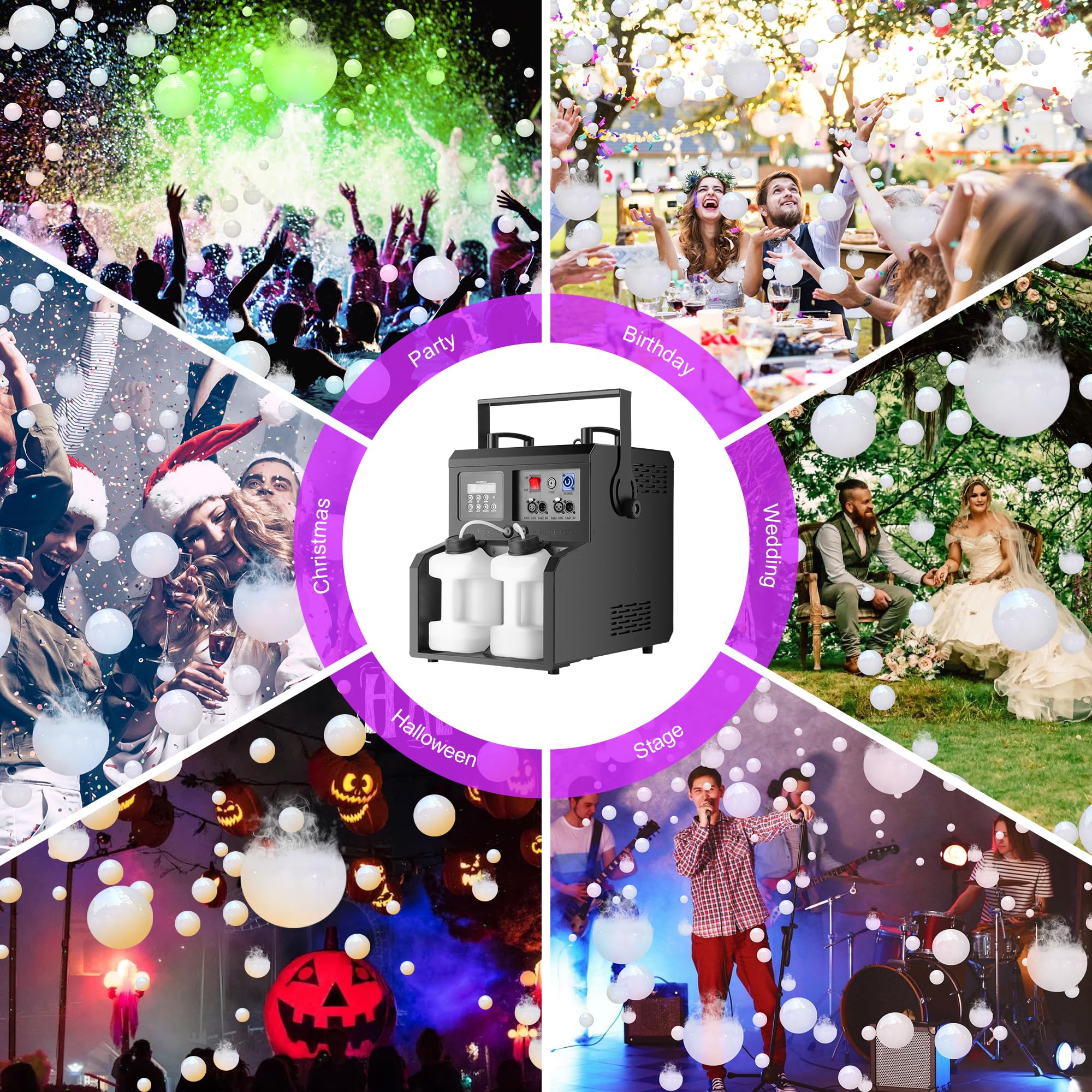 ENDYSHOW Fog Bubble Machine,1500W 3IN1 Smoke Bubble Machine with 24LEDs RGBW 4IN1 Lighting Effect Remote Control Timer Settings DMX512 for Halloween Birthday Parties Wedding Show Festival Stage