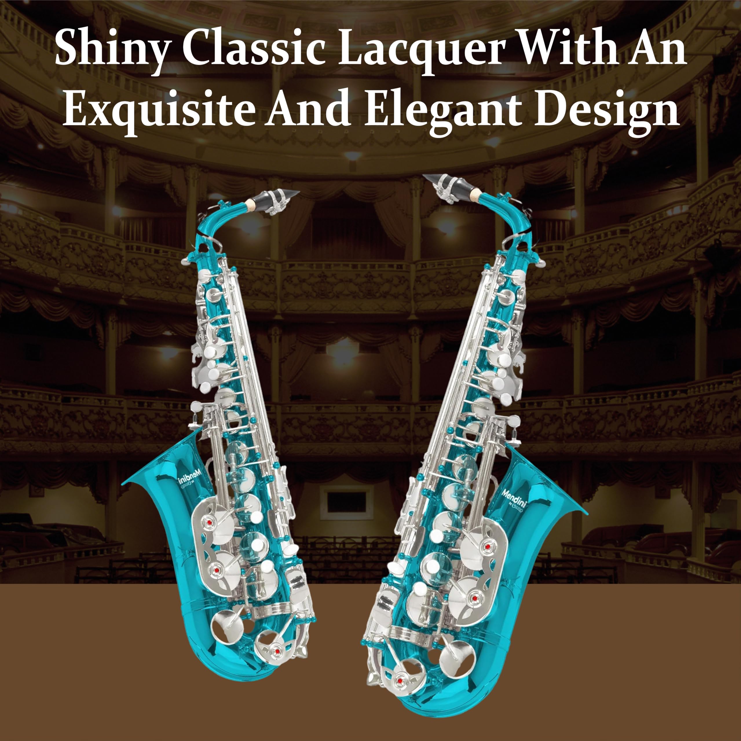 Mendini By Cecilio Alto Saxophone for Beginners, E Flat Alto Saxophone for Students Musicians with Tuner, Mouthpiece, Case, 10 Reeds, Grease, Cleaning Cloth & Rod, Gloves, Strap, Lesson Book (Blue)