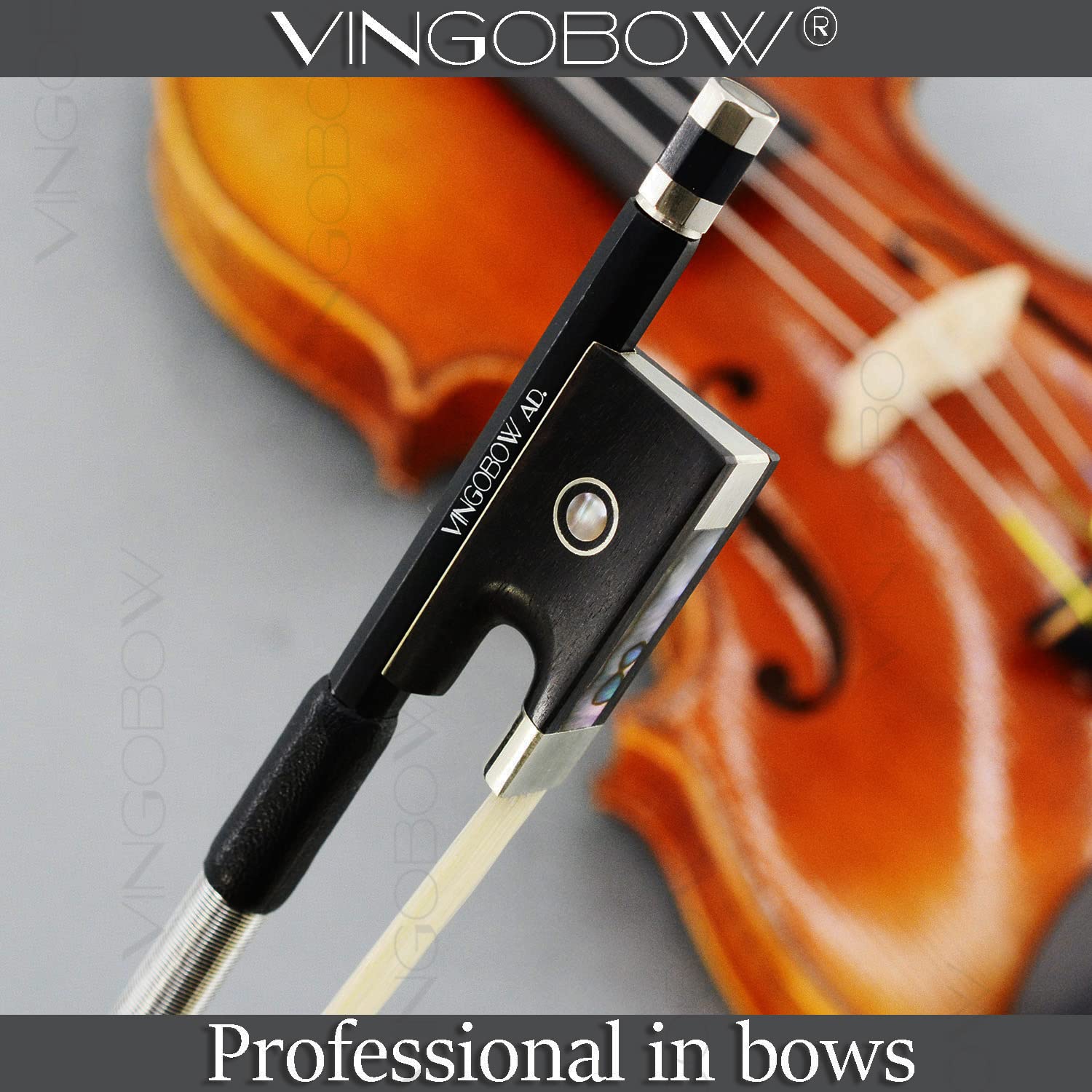Carbon Fiber Violin Bow Full 4/4 Size VINGOBOW 100V Advanced Level 74.5cm 4 4 Parisian Eyes Ebony Frog Real Mongolian White Horse Hair Warm Clear Tone Straight Smooth Screw Great Flexibility