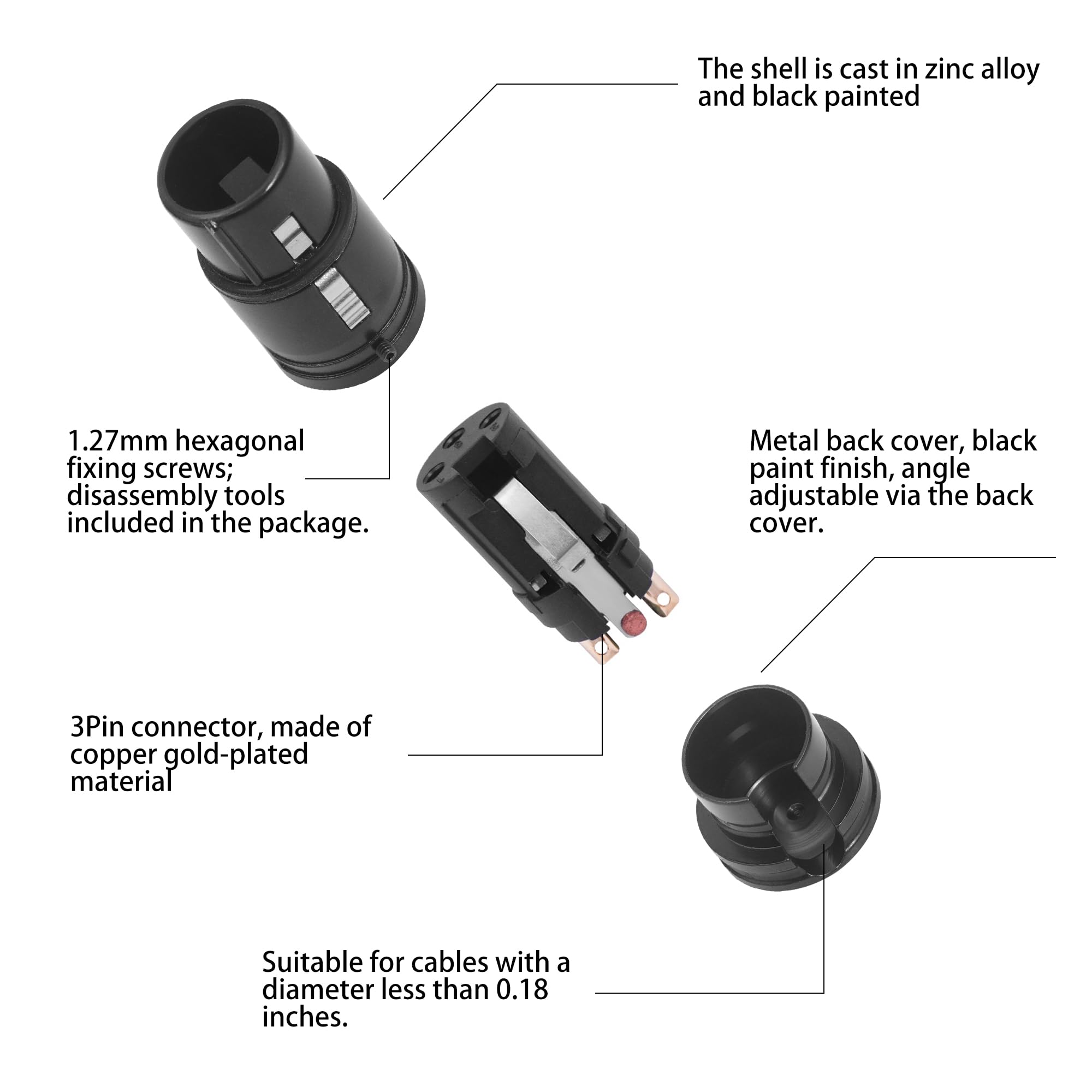 Kinweistex XLR Right Angle Adapter 3 Pin 90 Degree Rotatable XLR Female Connector for DIY Microphone Audio Cable 4PCS