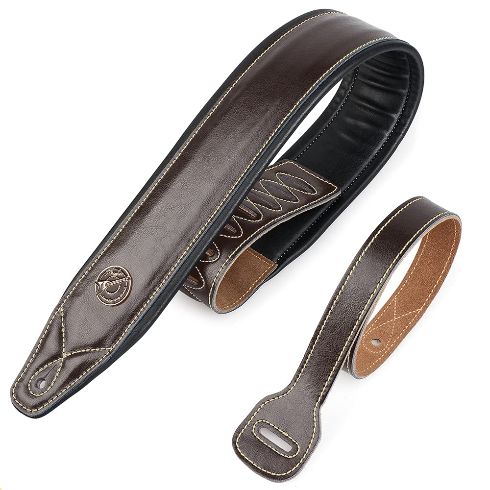 BestSounds Guitar Strap Leather 3 Inch Wide Full Grain Padded Soft Leather Strap for Acoustic, Electric and Bass Guitars