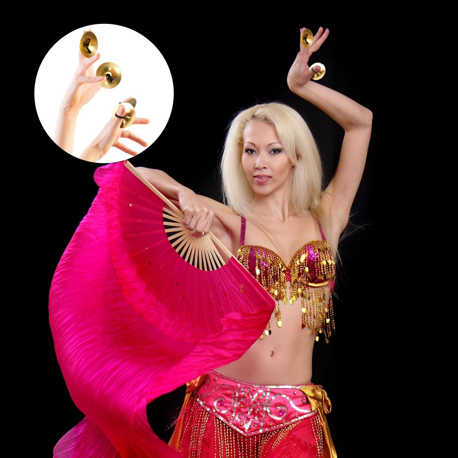 Fiada 40 Pcs Finger Cymbals Belly Dancing Musical Instrument Percussion Zills Instruments for Adults Dancer Party Show Festival Performance(Gold, Silver)
