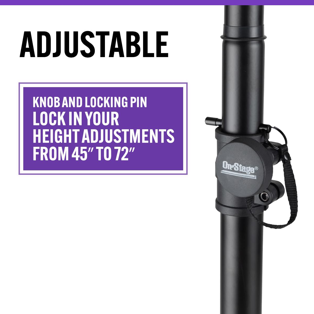 On-Stage SS7761B All-Aluminum Speaker Stand (Folding Portable Tripod Loudspeaker Stand, Nonslip Rubber Feet, Height Adjustable, Locking Pin, Mounts PA Speakers with 1 3/8″ or 1 1/2″ Sockets, Black)