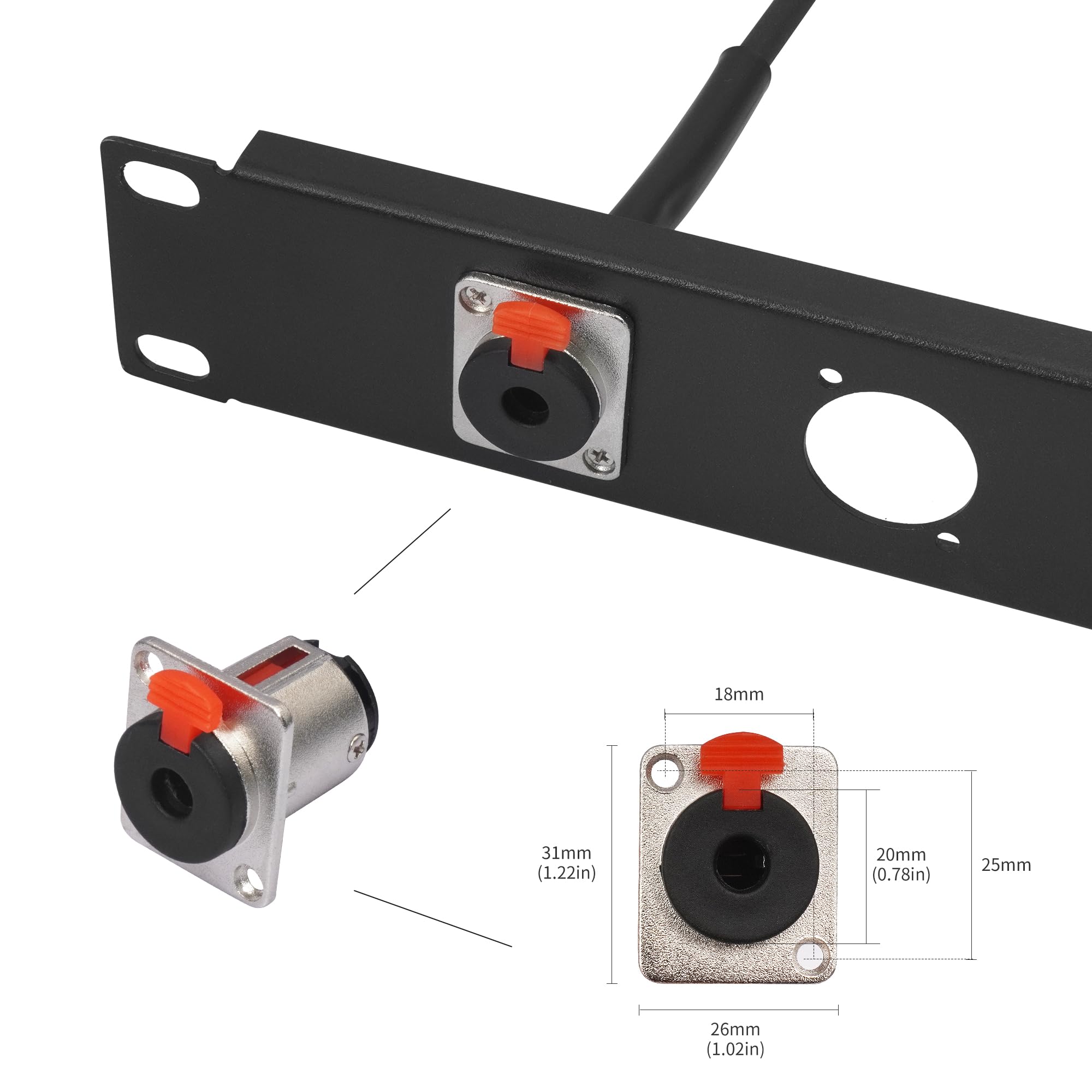 Voluty Tek D-Type Panel 1/4″ 6.35MM Female to 6.35MM Male Stereo Jack Cable TRS Female Solderless Wall Plate to 1/4 Male Cable 60CM 2FT 2PCS