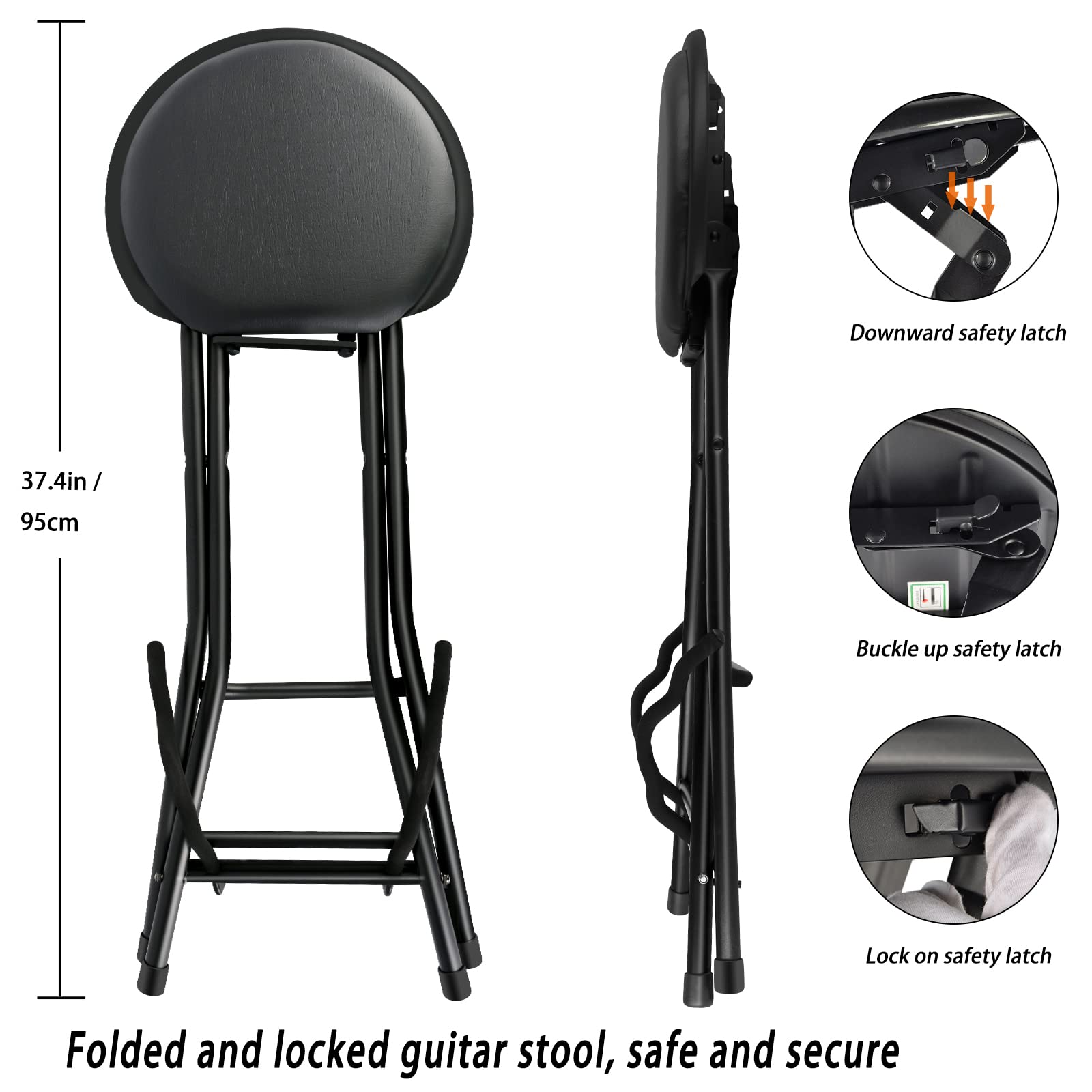 EASTROCK Portable Guitar Stool with Stand, Cushioned Seat, Rubber Feet