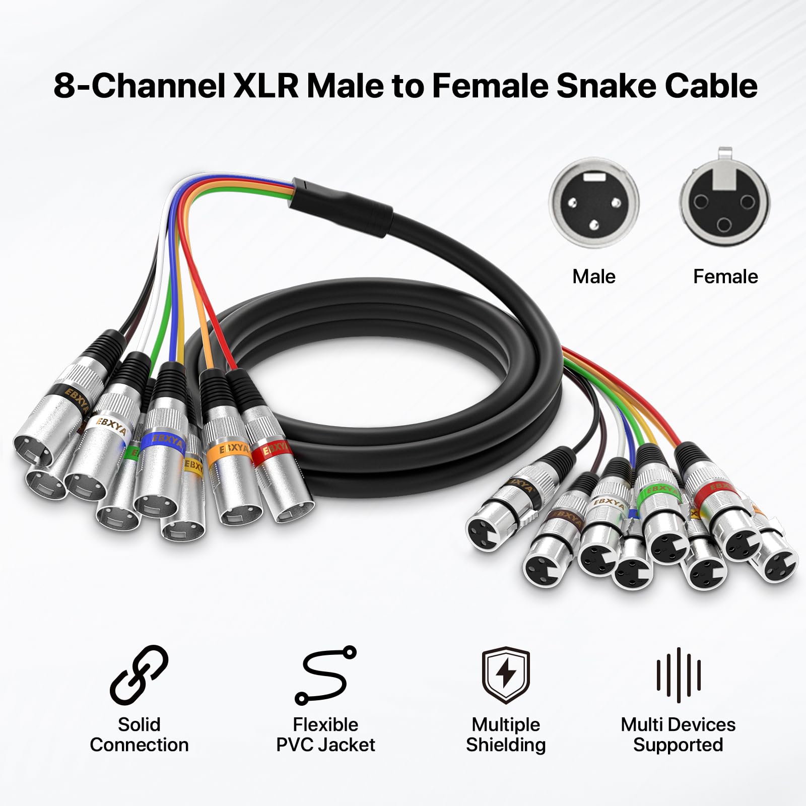EBXYA 8 Channel XLR Snake Cables 10ft – XLR Male to Female Microphone Cable