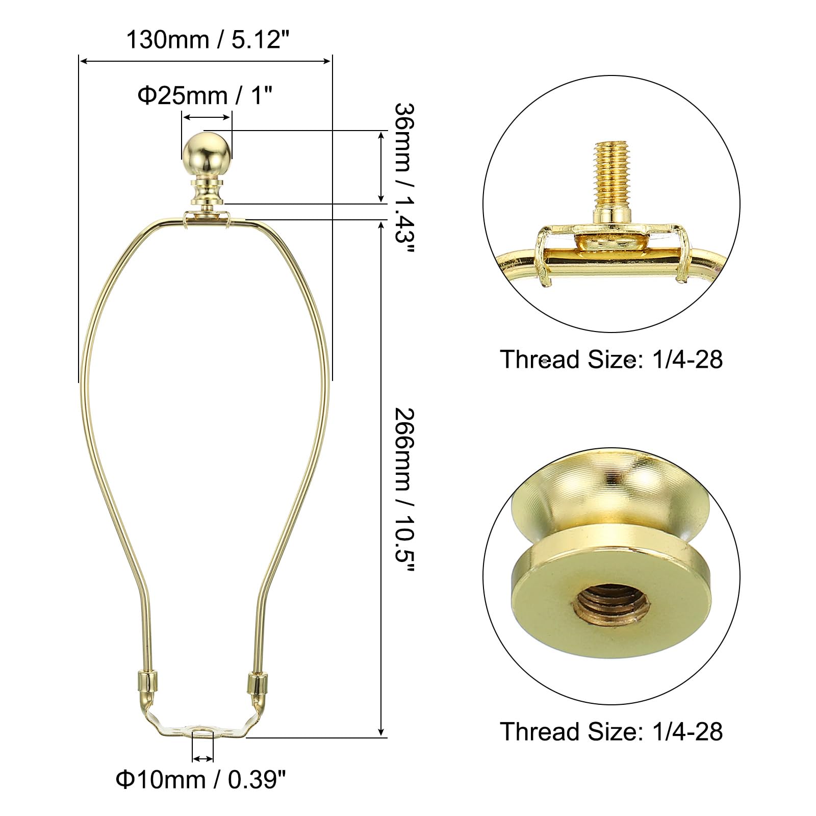 PATIKIL 10.5 Inch Lamp Harp Kit with Finial, 1 Set Detachable Shade Bracket Holder, DIY Lighting Accessories for Table Floor Lamps, Gold Tone