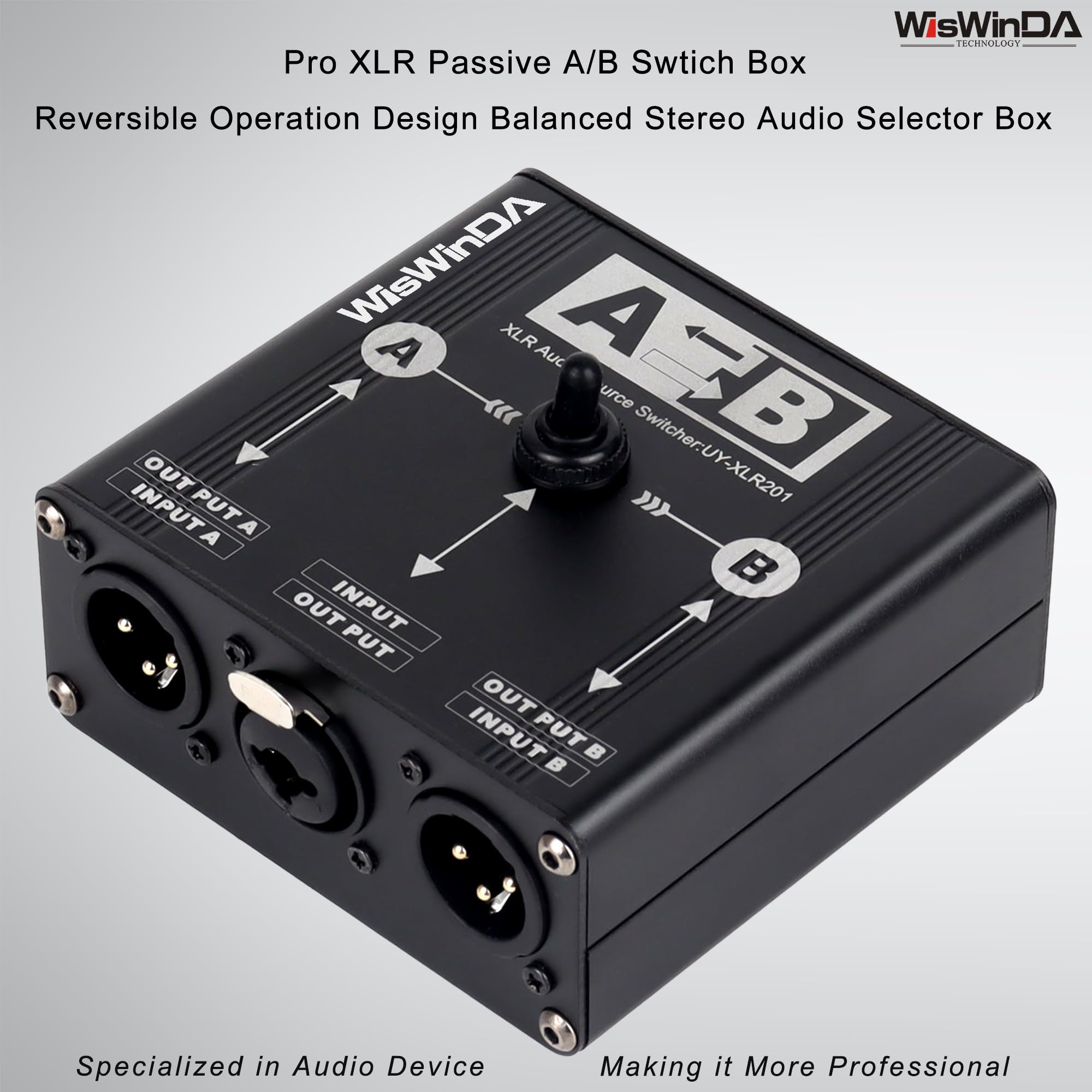 WisWinDa Pro XLR Passive A/B Switch Box Reversible Operation Design Balanced Audio Converter 2 Channel HiFi Stereo Audio Selector No Loss Switching Aluminum Shell (XLR A/B Swtich Box (F-2M))