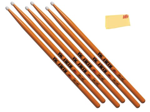 Vic Firth Signature Series Dave Weckl Evolution Nylon Tip Drumsticks – 3‑Pack Bundle with Austin Bazaar Polishing Cloth