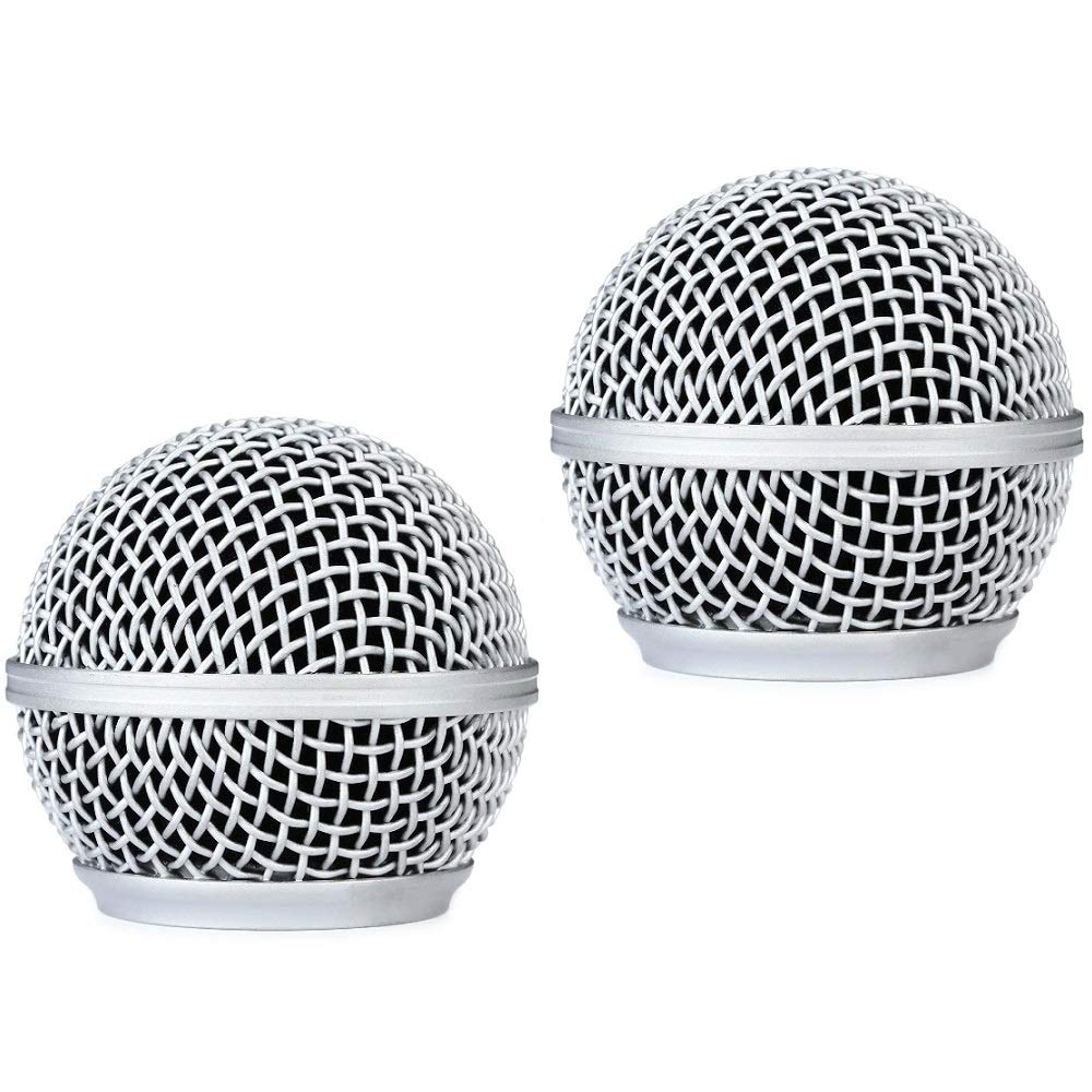RK143G Replacement Grille for Shure BLX288/SM58 Digital Handheld Wireless Microphone System 2-Pack, with Windscreen, Silver Color, 2 Pack