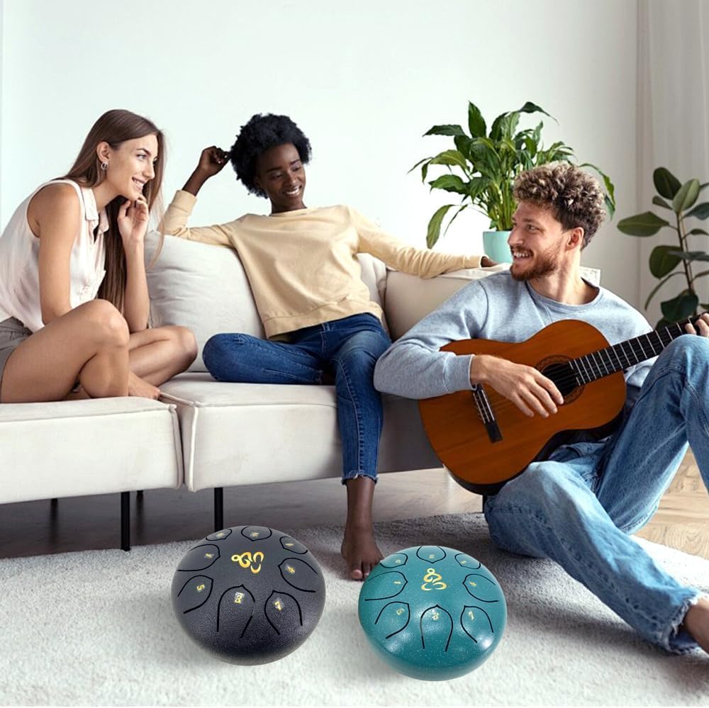 ModouString Steel Tongue Drum 6 Inches 8 Notes, Rain Drum for Outside with Music Book, Drum Mallets Meditation Rain Chime, Musical Instruments for Family, Friends
