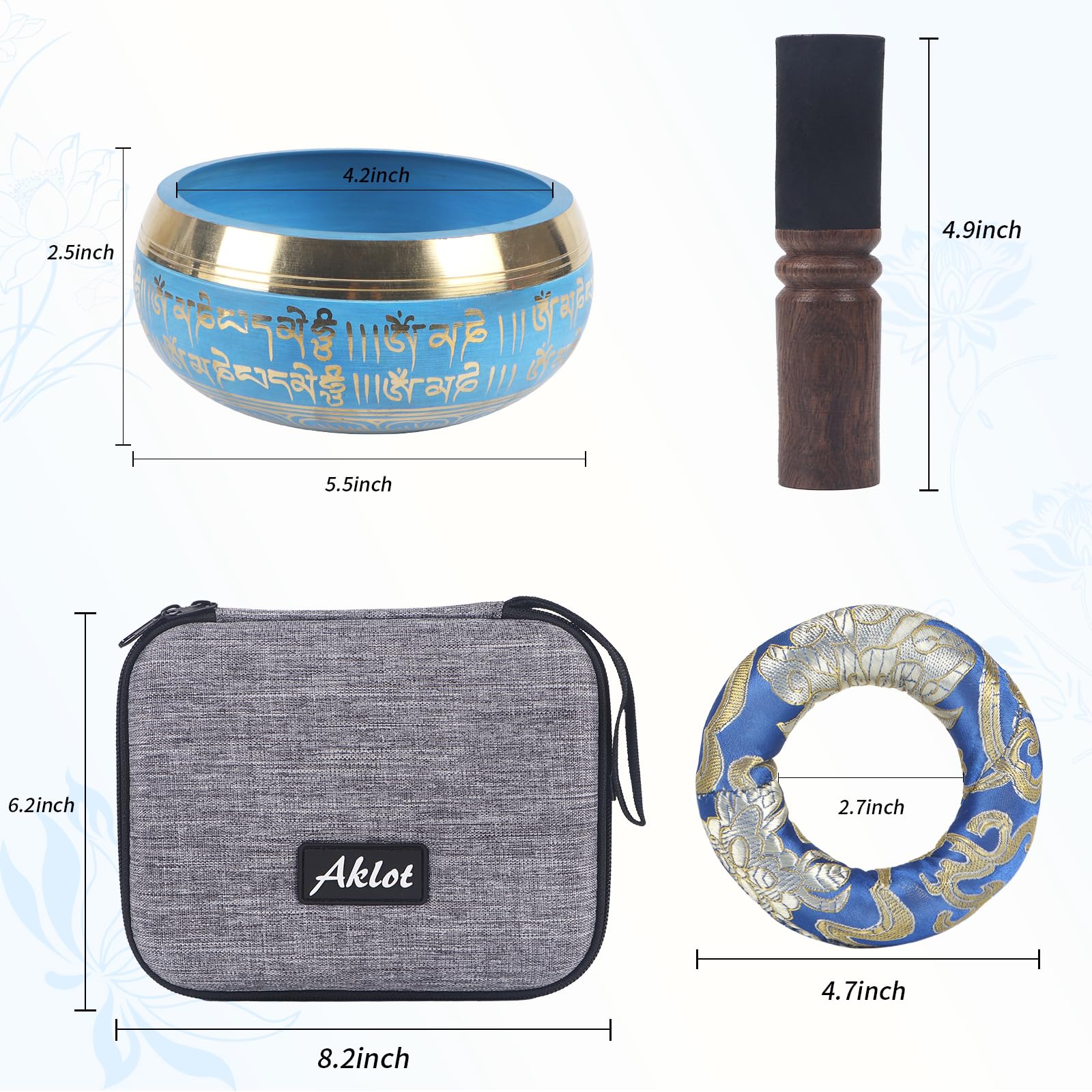 Kmise Tibetan Singing Bowls Set- Handmade in Nepal Meditation Sound Bowls for Yoga, Meditation, Mindfulness, Healing and Chakra Balancing, Stress Relief (5′, Blue)