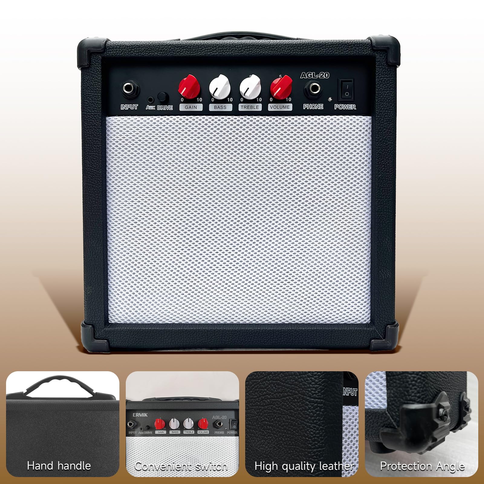Electric Guitar Amp 20 Watt Amplifier Portable Amp with Headphone Input Gain Powe Including Professional Noise Reduction Cable (20W-2)
