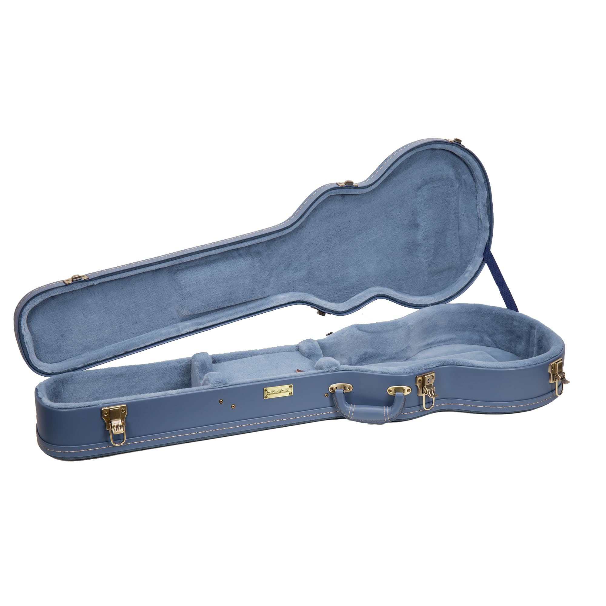 Crossrock Relief Series Les Paul Guitar Case for Single-Cut Electric Guitars | Carved Smoke Blue Finish, Monochrome Blue Velvet Interior, Lock – Premium Wooden Hardshell
