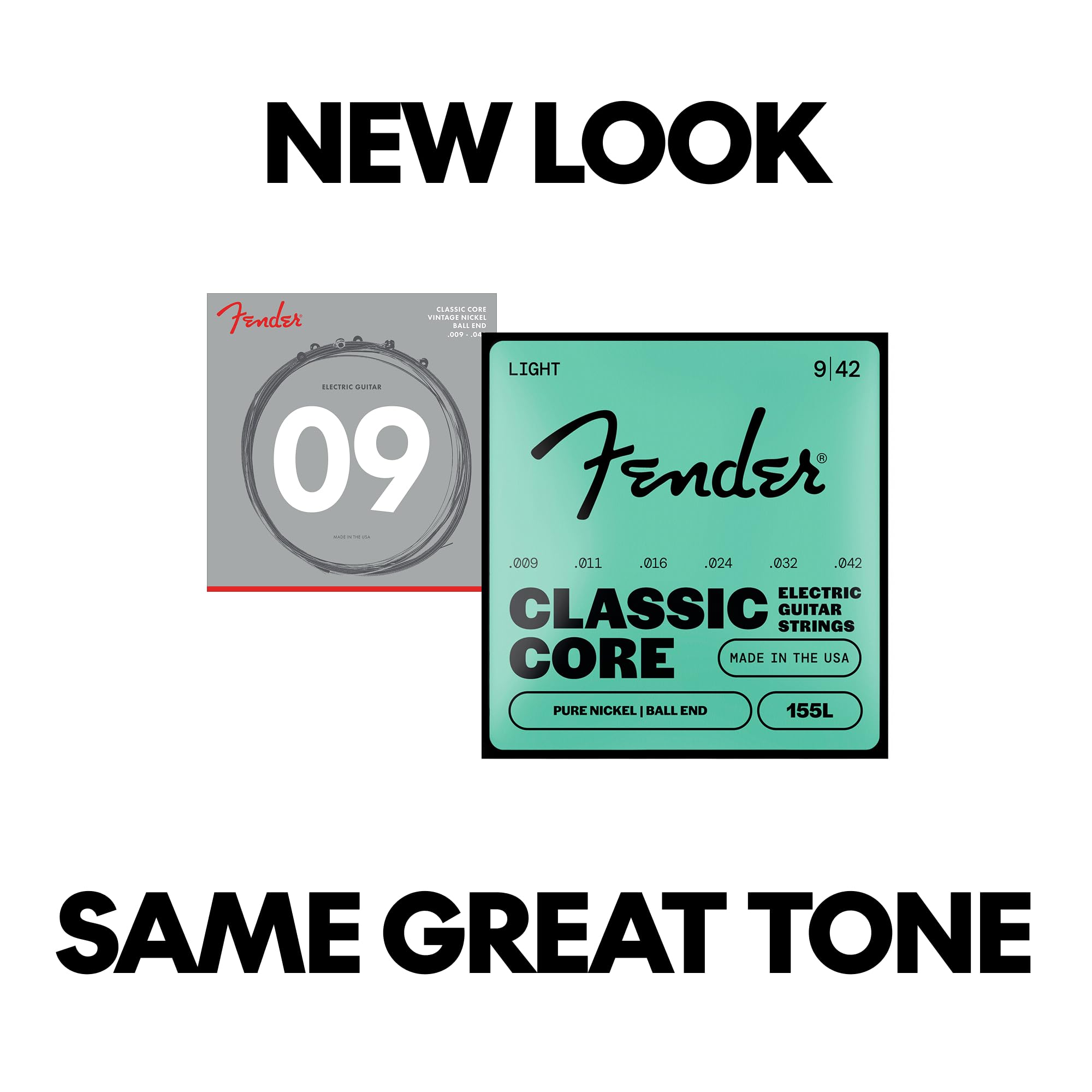 Fender Classic Core Electric Guitar Strings, Vintage Nickel, Ball End, 155L .009-.042