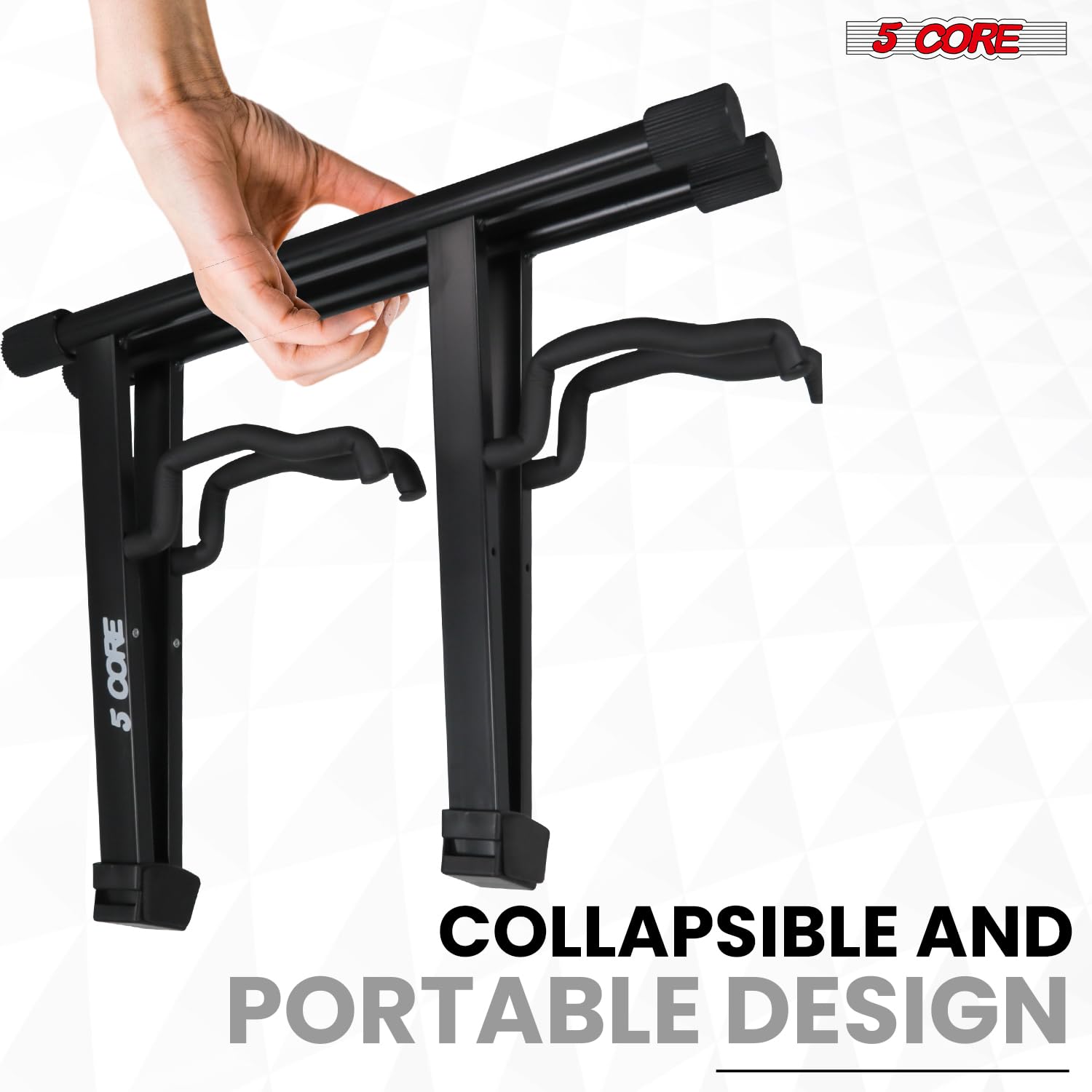 5 CORE Guitar Stand 2 In 1 Electric Acoustic Bass Banjo Stand Heavy Duty Strong Metal Double A-Frame Folding Dual Guitar Holder with Soft Padded Foam Sleeves Black