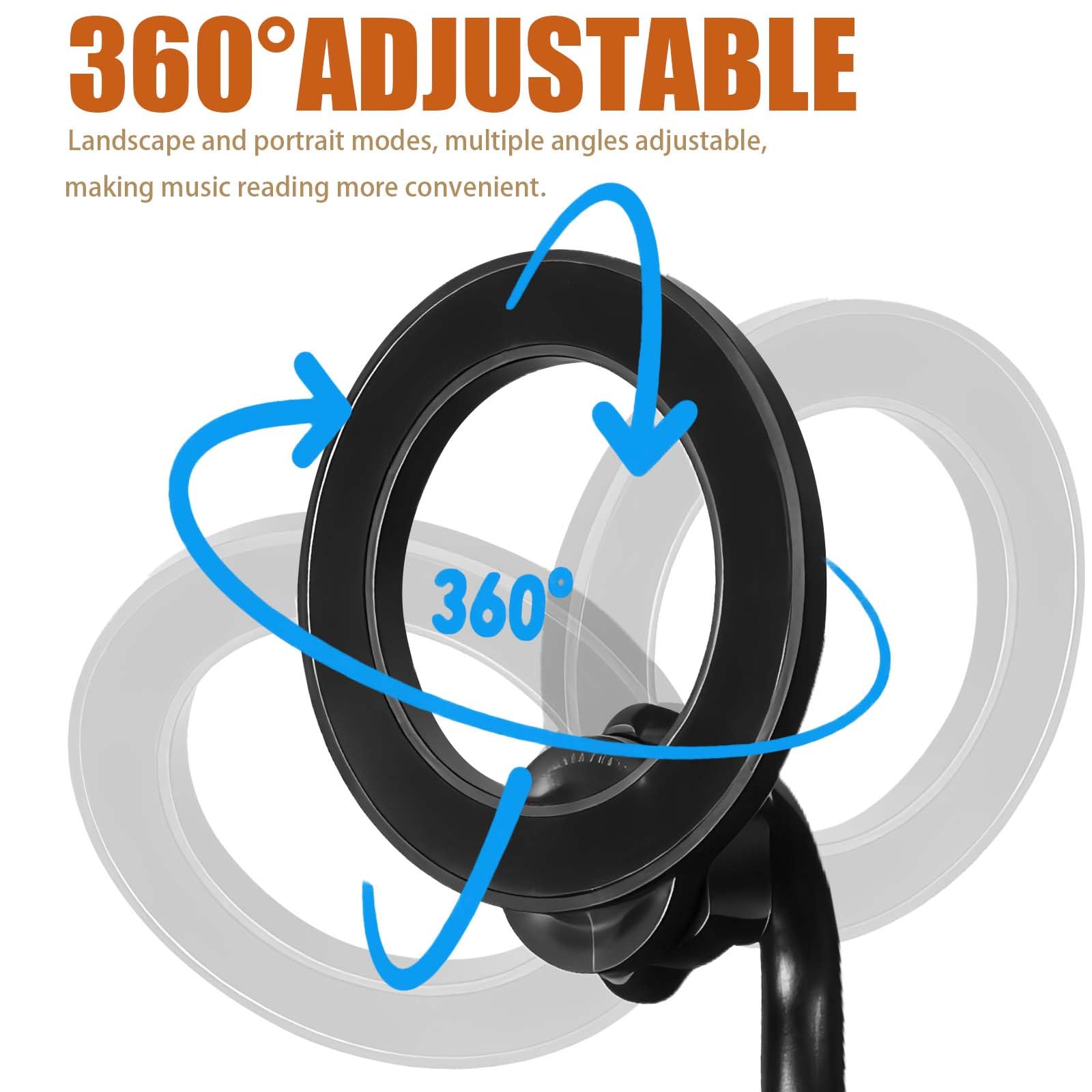 Rubierine Magnetic Plus Guitar Phone Holder, Clamp Mount Adjustable &360° Rotating Arm, Fits 2.36-4.1, Works iPhone &Android (Magnetic Ring Included), Right-Handed Only, for Sheet Music, Teach, Live