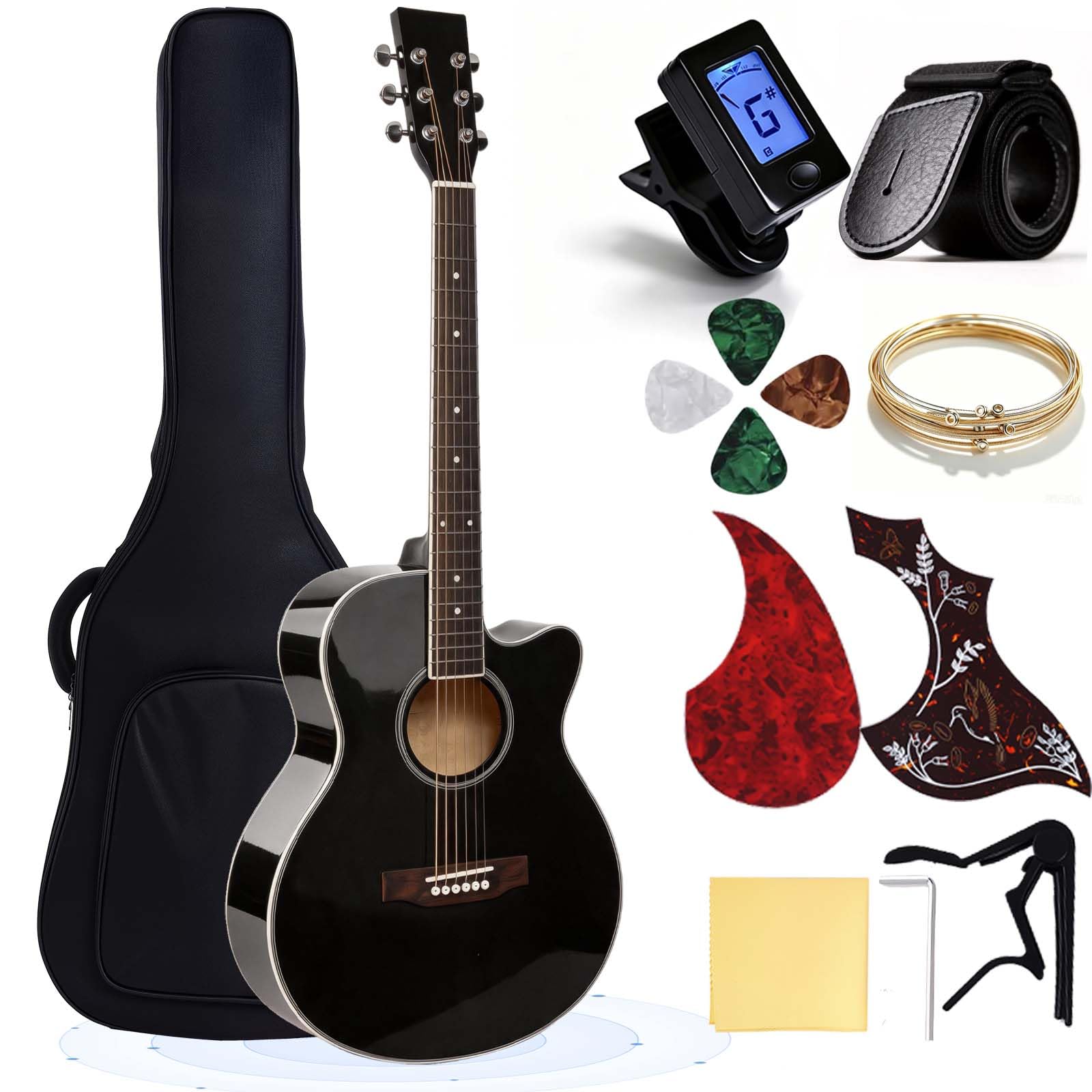 PTESAN 41″ Acoustic Guitar for Beginner Adult Full Size Cutaway, Black