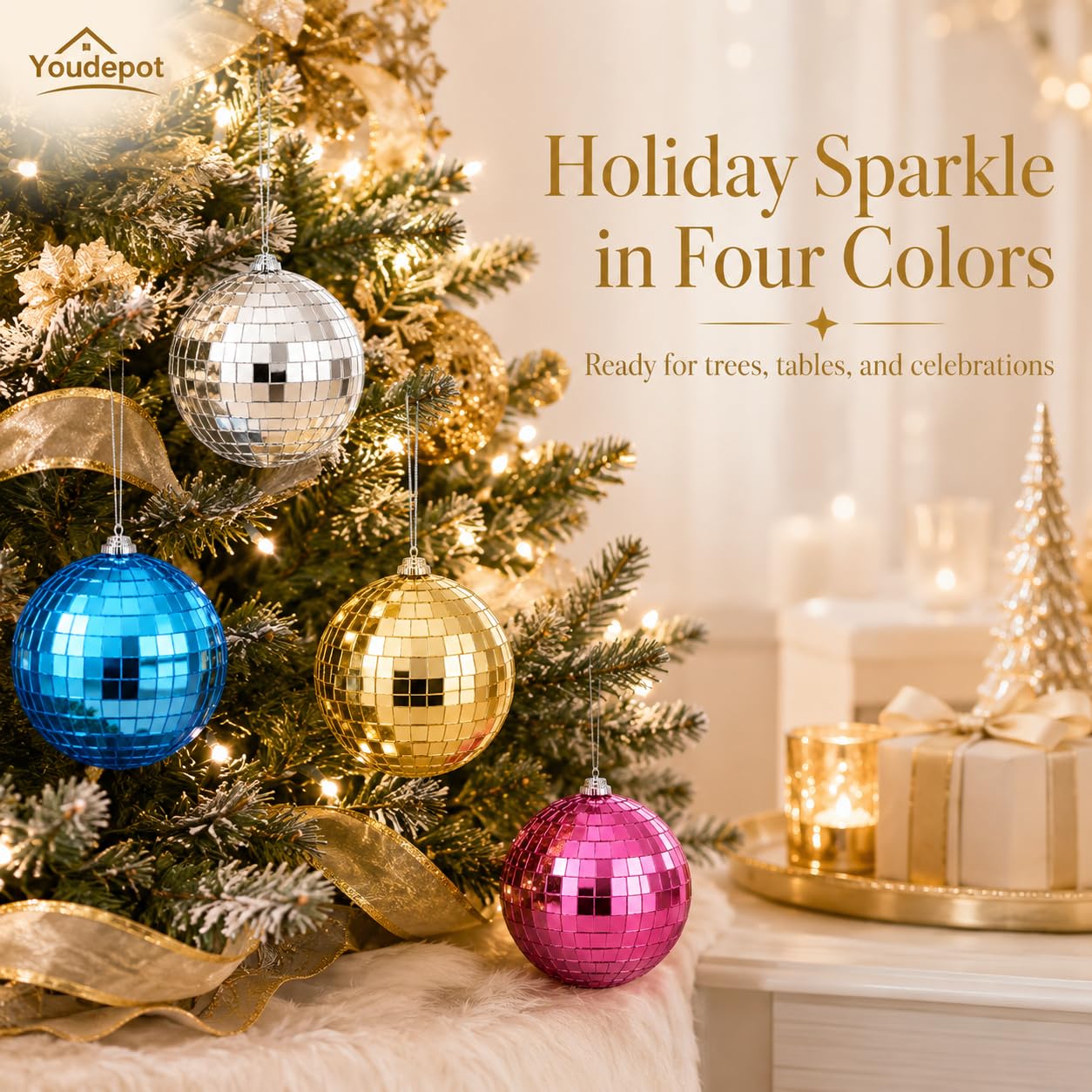 Youdepot Disco Ball 4-Pack 4″ Hanging Christmas Decor