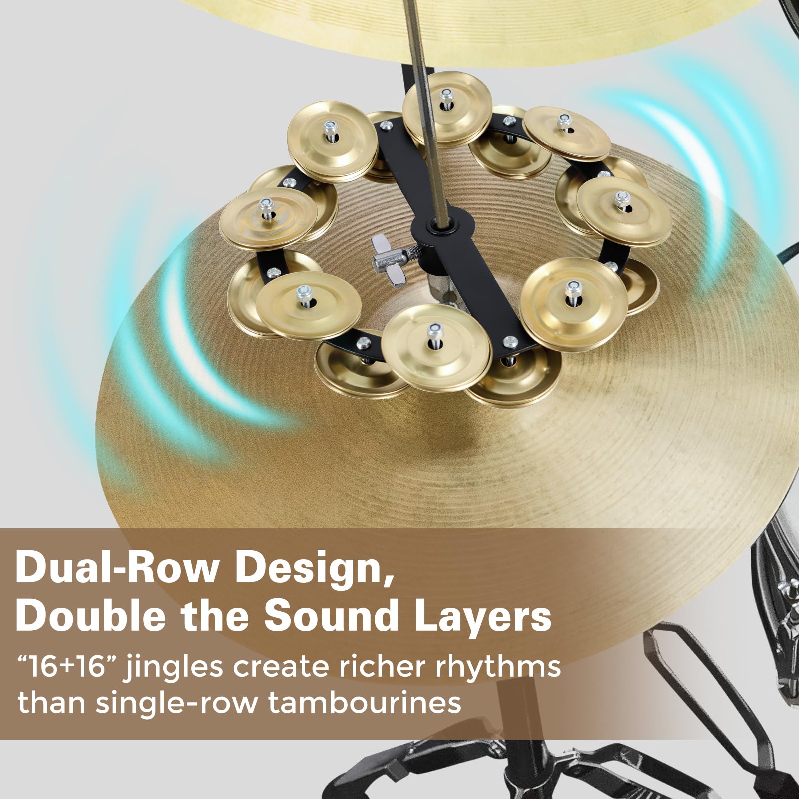 EASTROCK 5.5 Inch Cymbal Hi-Hat Tambourine Double Rows,Gold