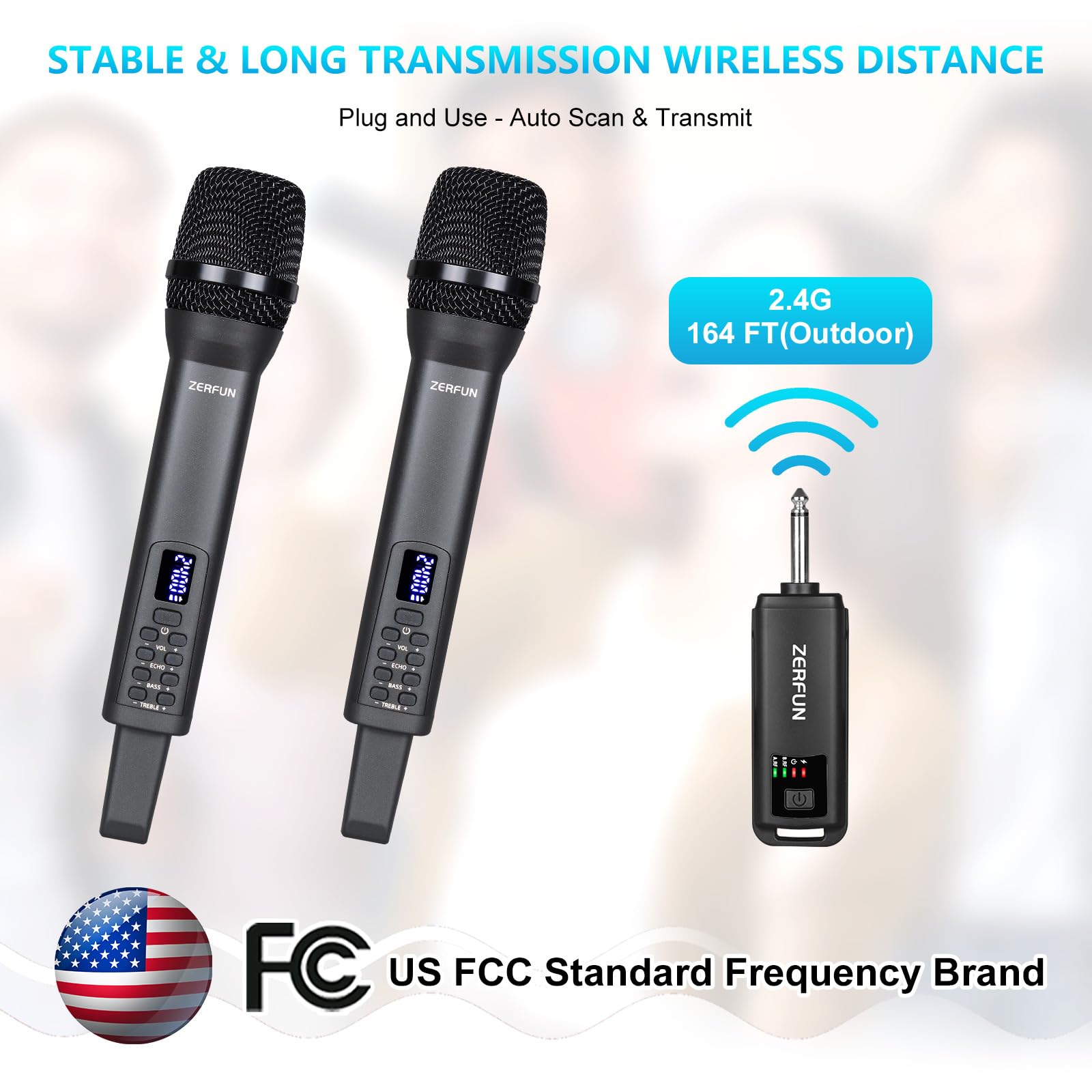 ZERFUN Rechargeable Wireless Microphones Dual, D240, Grey