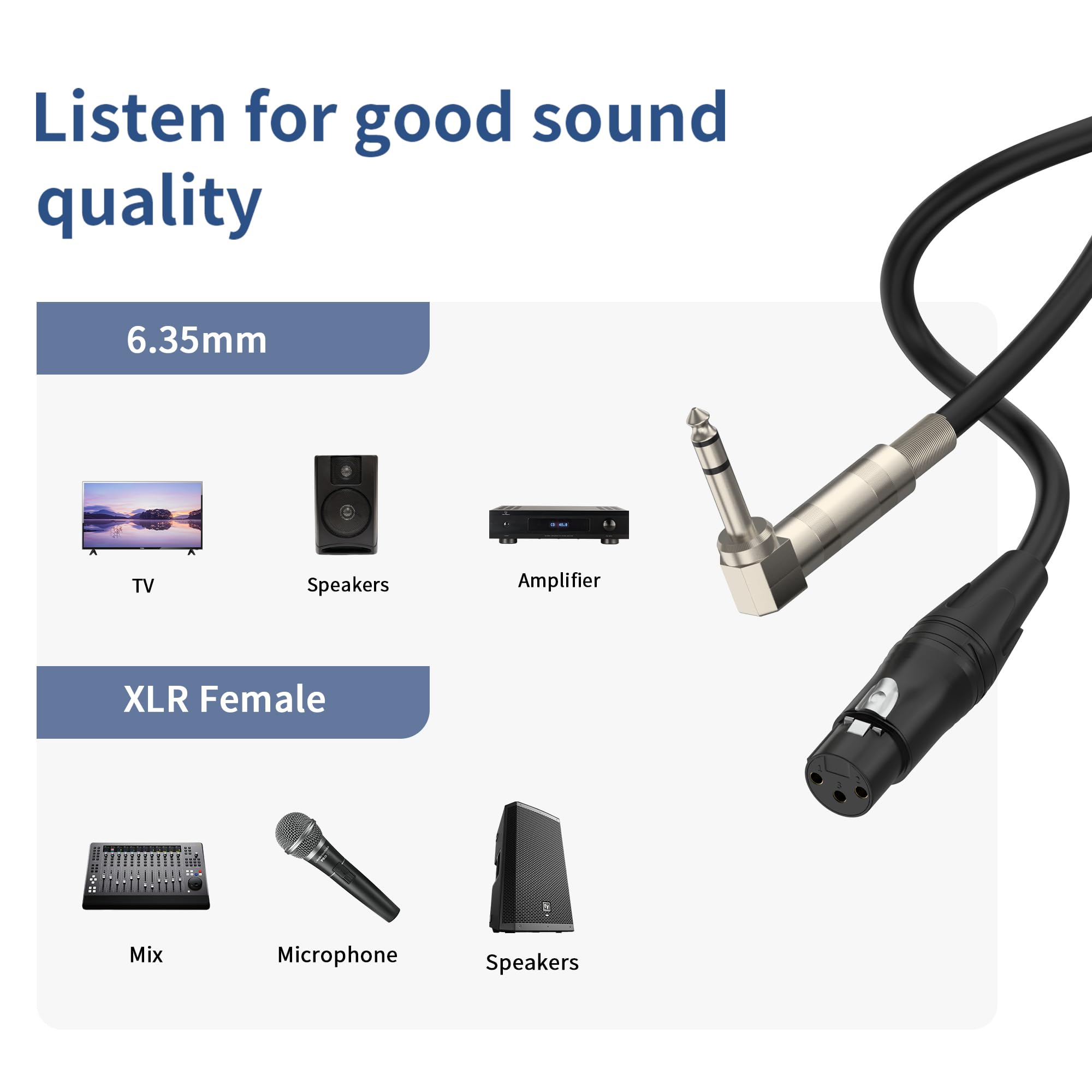 Right Angle 6.35mm TRS to XLR Female,(1.5FT 2Pack) Right Angle 1/4″ TRS to XLR 3Pin Female,for Speakers, Stage, DJ and More