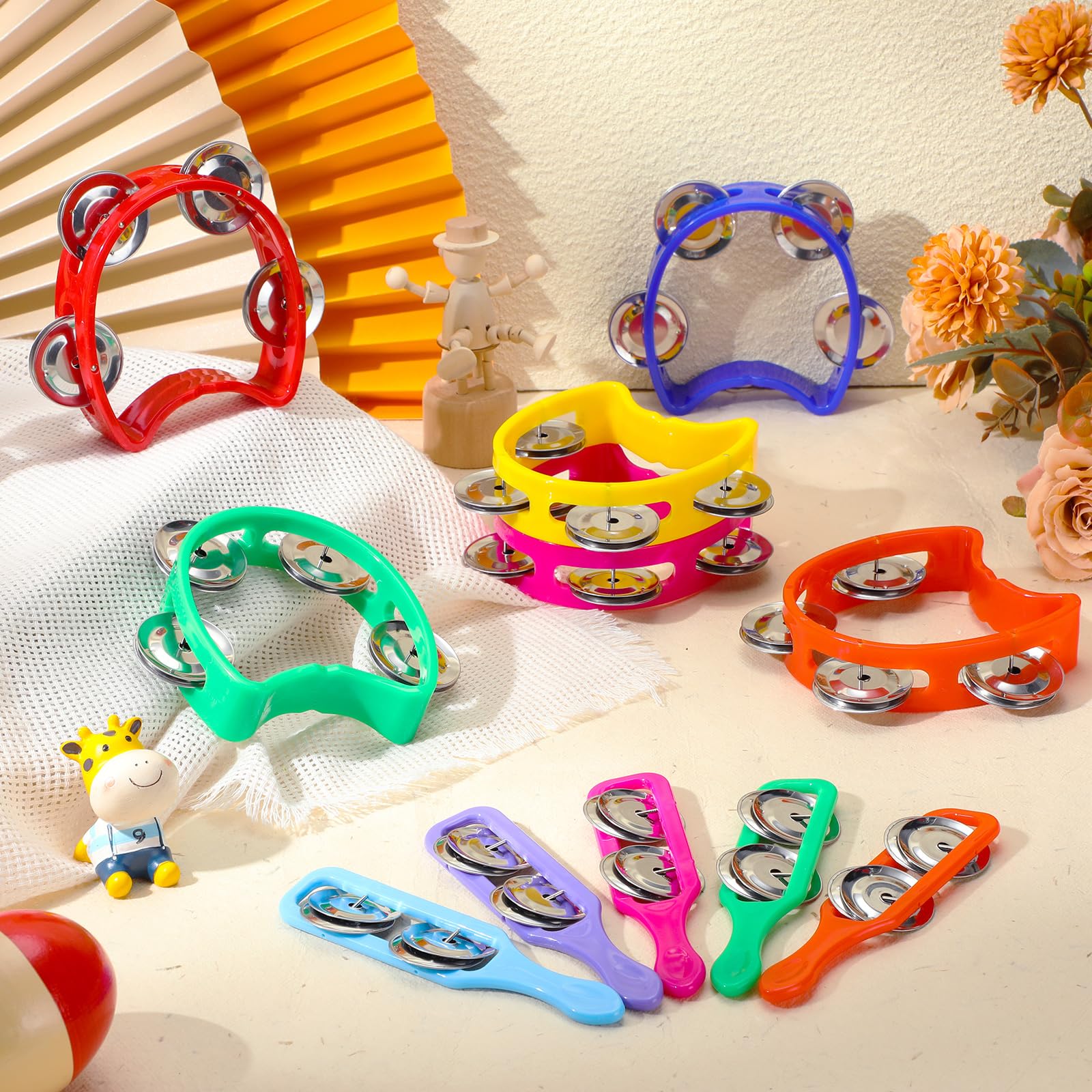 Lukmaa 72 Pcs Mini Tambourines Hand Bells Bulk, 36 Colorful Plastic Tambourines 36 Cymbals Noise Maker for Music Class, Sunday School, Early Learning, Party, Preschool, Gift, Fun Instrument(Round)