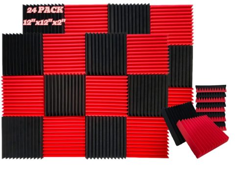 YJXVikra 24 Pack, 12 x 12 x 2 inches, Acoustic panels, wall panels, sound panels, Used for soundproofing, Soundproof foam panels for walls(12 black+12 Red)