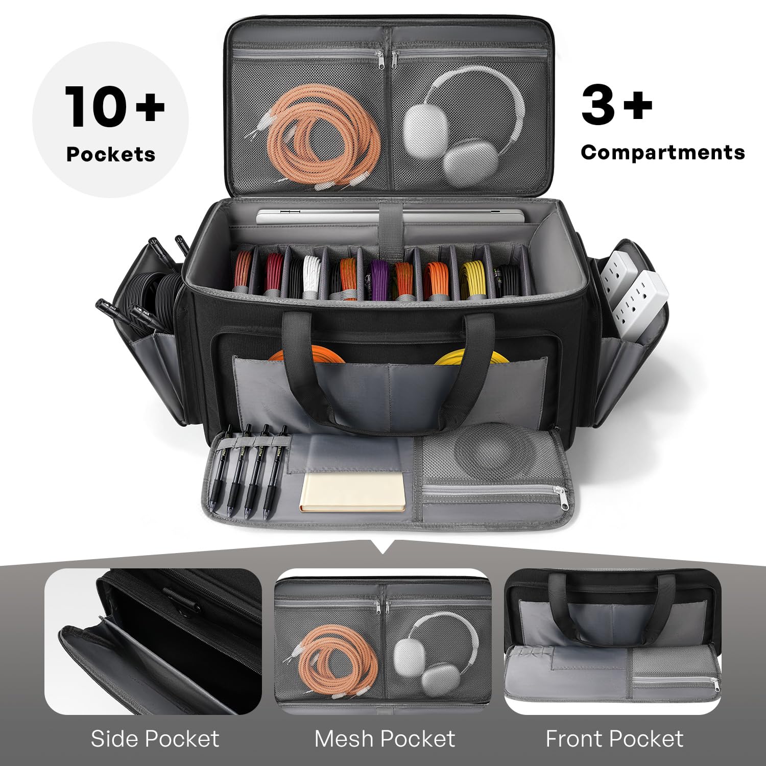 Large DJ Cable Organizer Bag, Padded Gig Bag with 8 Detachable Divider, Travel DJ Mixer Backpack for Musicians, Professional Multi-Pocket for 17″ Laptop, Microphone, Cord, Headset & Music Accessories
