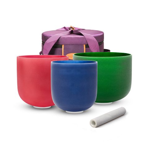TOPFUND 6-8 Inch Chakra Set of 3 Color Crystal Singing Bowls (8″F+7″C+6″A)
