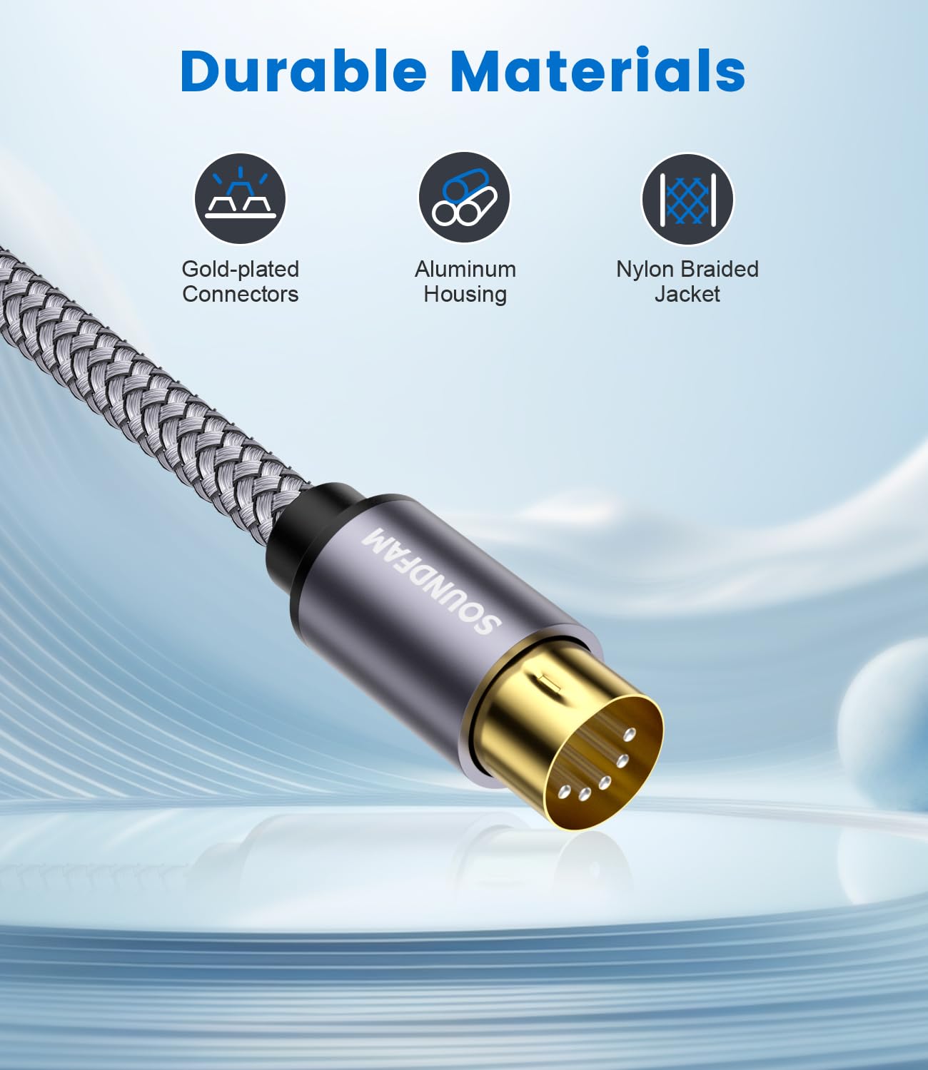 SOUNDFAM Shielded 5-Pin MIDI Cable Male to Male for MIDI Keyboard, Synthesizer, Sampler, Sound Card & Music Studio Equipment(6ft/2M)