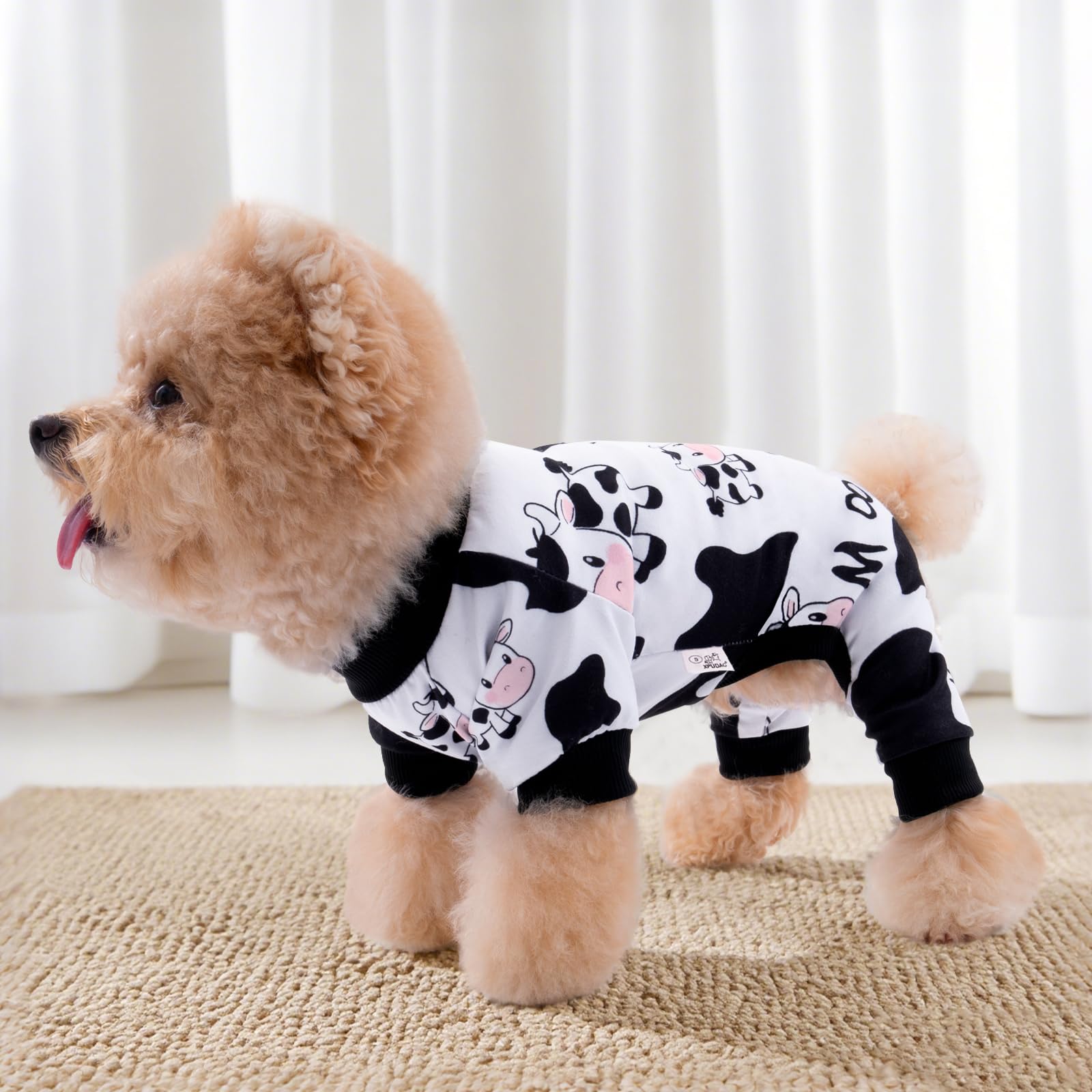 XPUDAC Dog Pajamas Soft Stretchy Cow Dog Clothes for Small Medium Dogs Pet Jumpsuit Cat Apparel-M