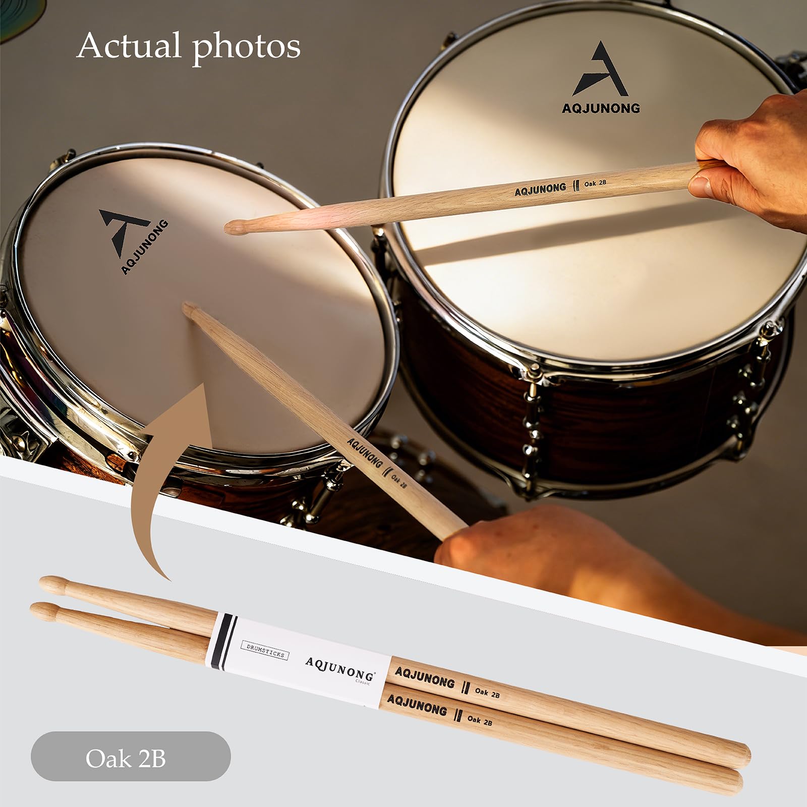 AQJUNONG Drum Sticks, Classic Oak Wood 2B Drumsticks (12 Pair)