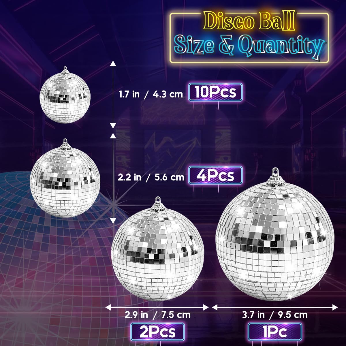 Kepfire 17pcs Hanging Silver Disco Ball,Mirror Balls for Party Decor